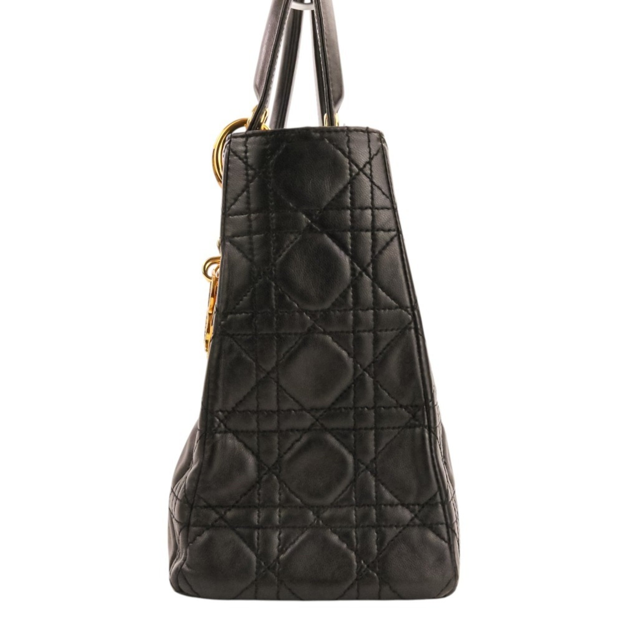 Christian Dior Lady Dior Black Leather Handbag Shoulder Bag (Pre-Owned)
