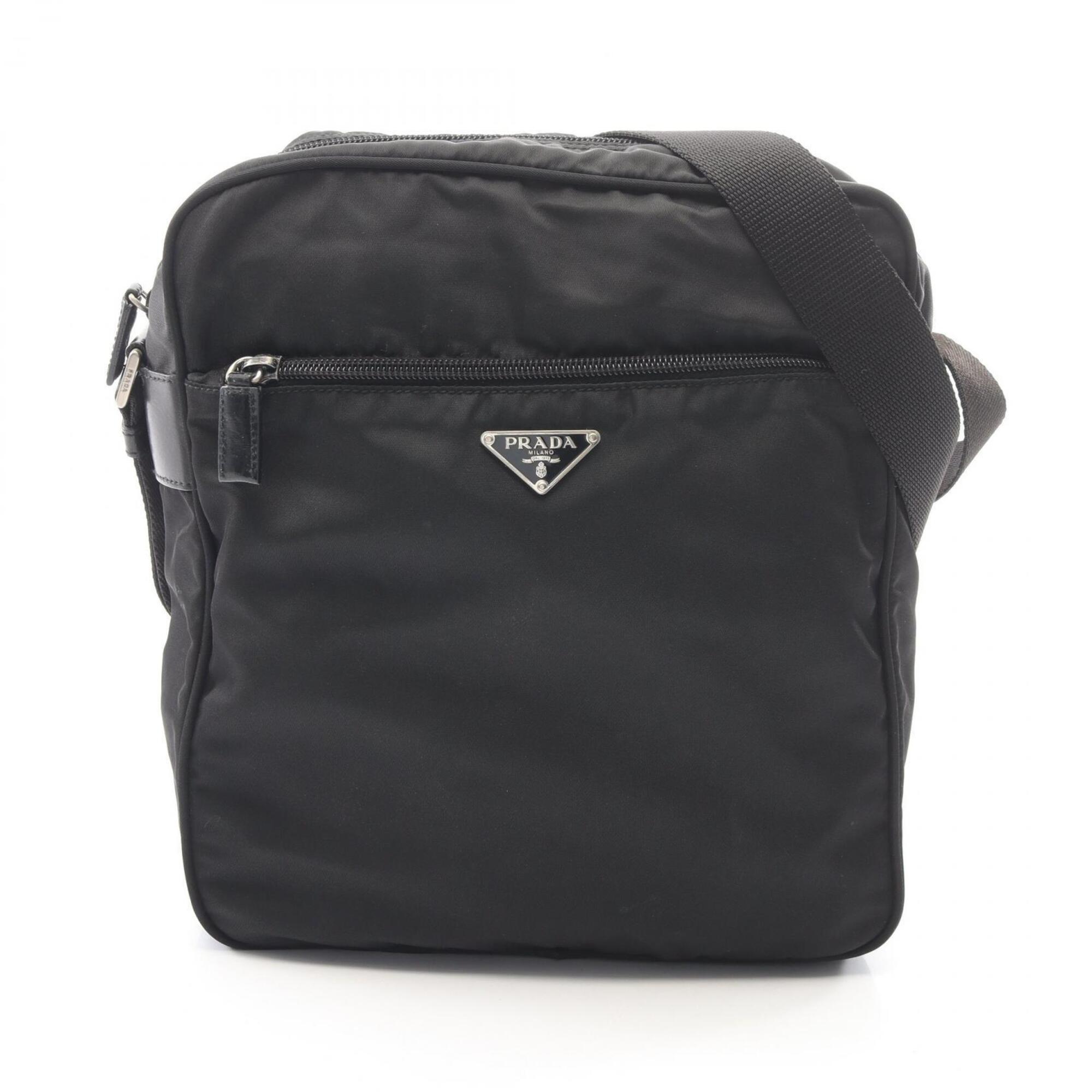 Prada Black Nylon Leather Handbag Shoulder Bag (Pre-Owned)