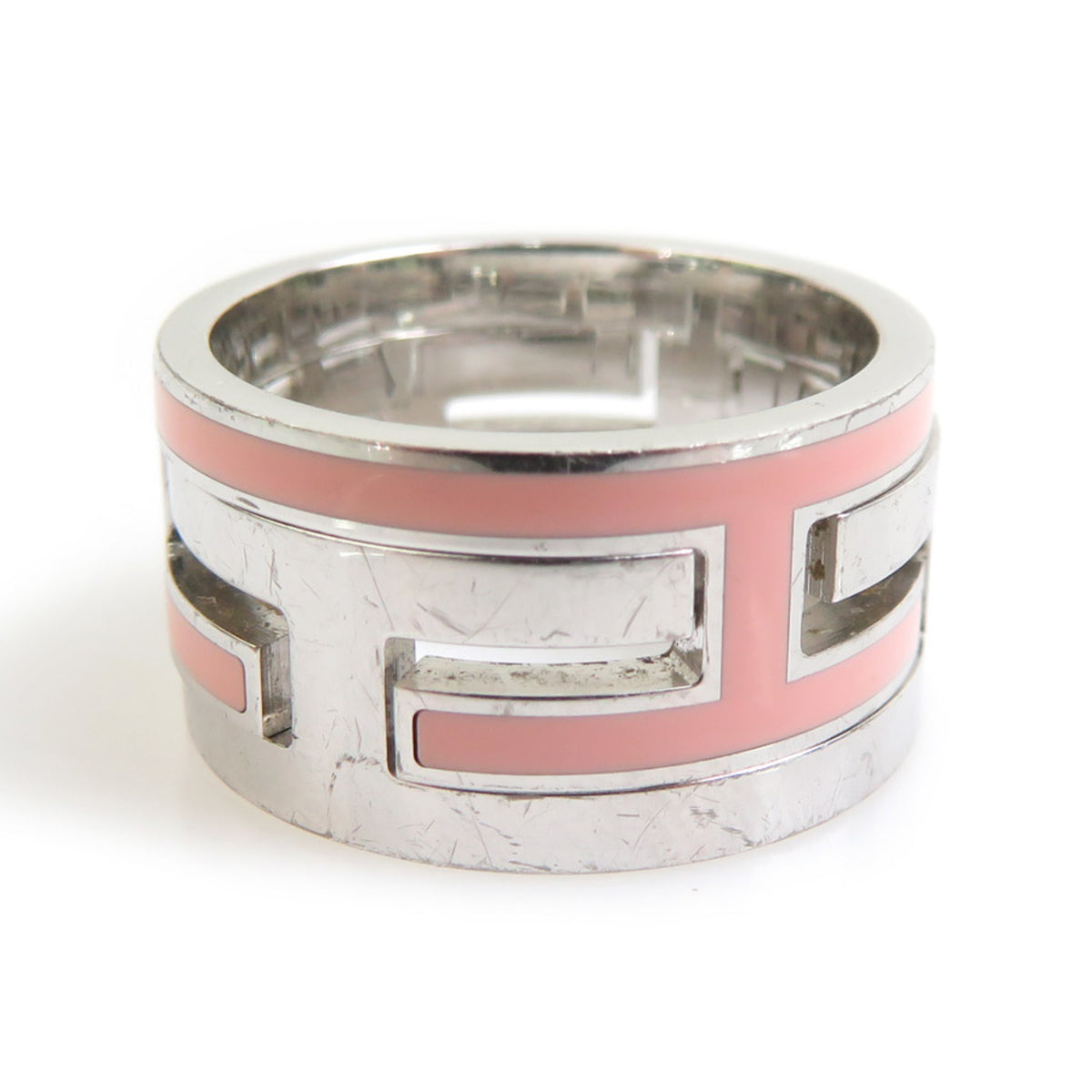Hermes Silver Pink Enamel Silver 925 Band Ring (Pre-Owned)