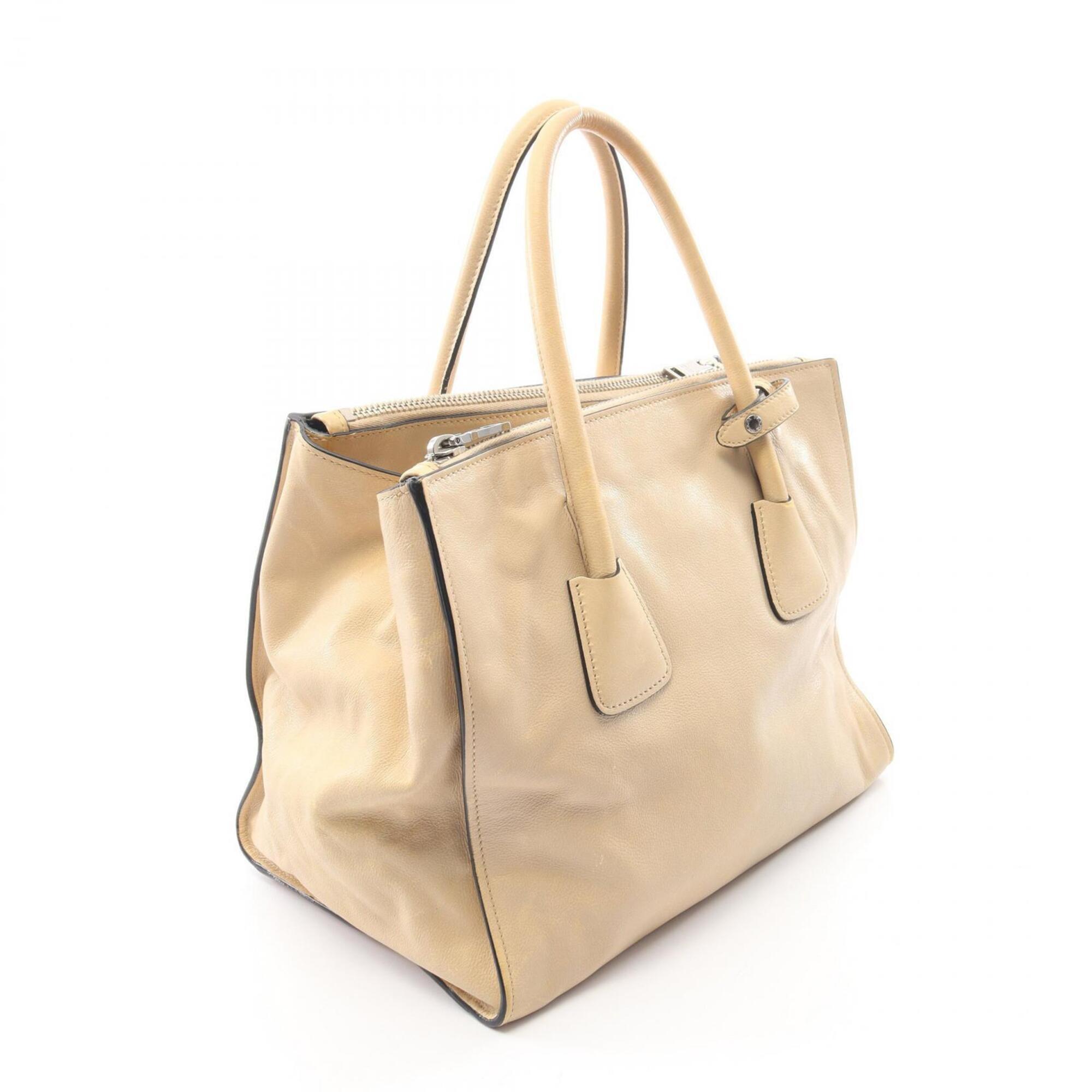 Prada Beige Leather Handbag Tote Bag (Pre-Owned)