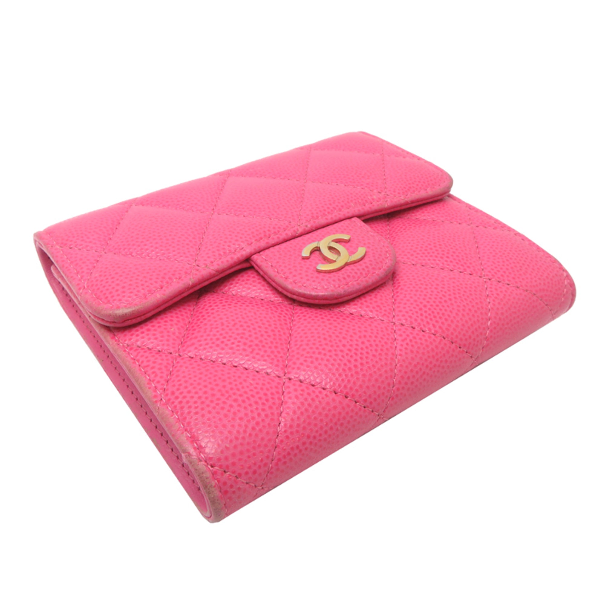 Chanel Pink Grained Calfskin Wallet (Tri-Fold) (Pre-Owned)
