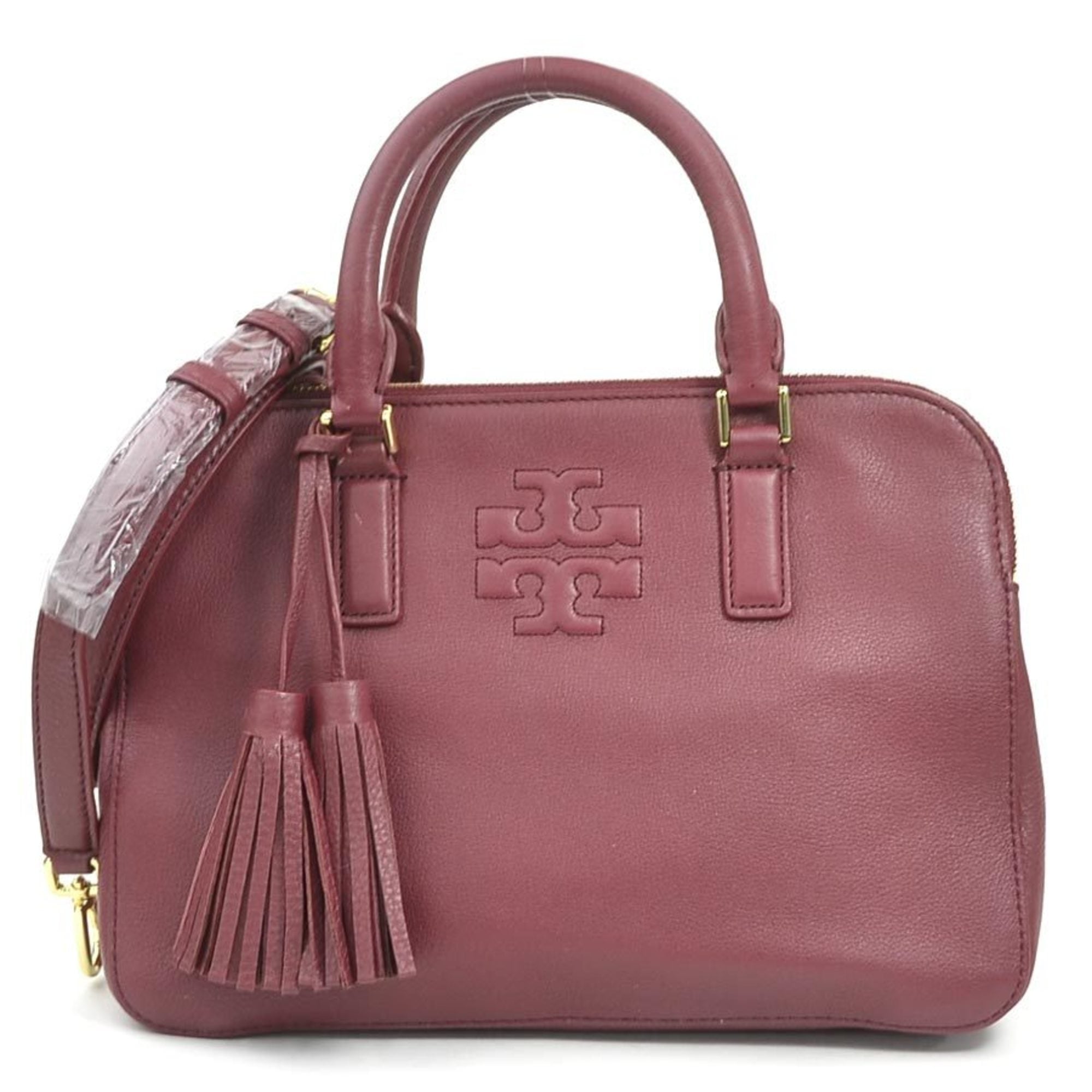 Tory Burch Red Color Wine Leather Handbag Shoulder Bag (Pre-Owned)