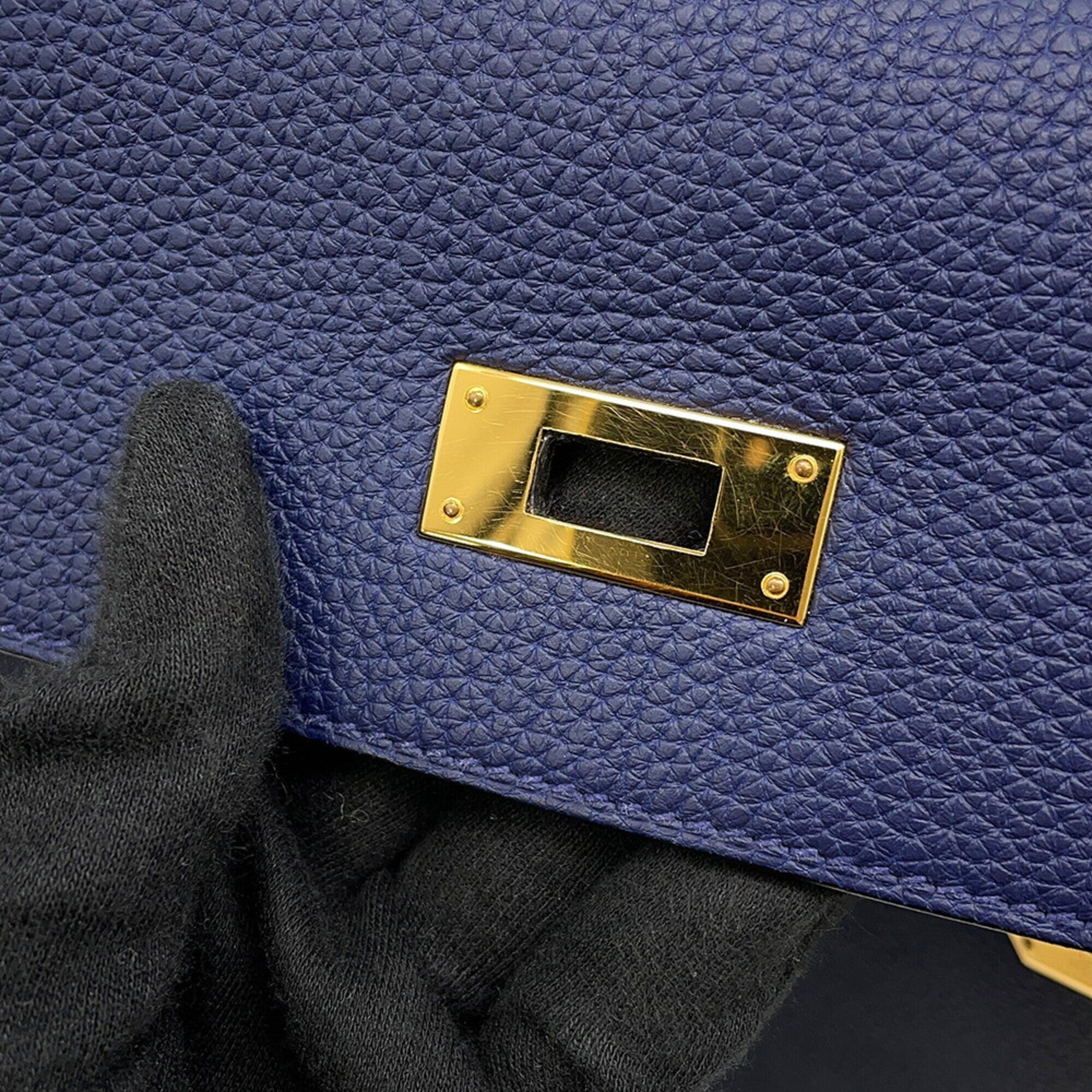 Hermes Blue Navy Togo Leather Handbag (Pre-Owned)