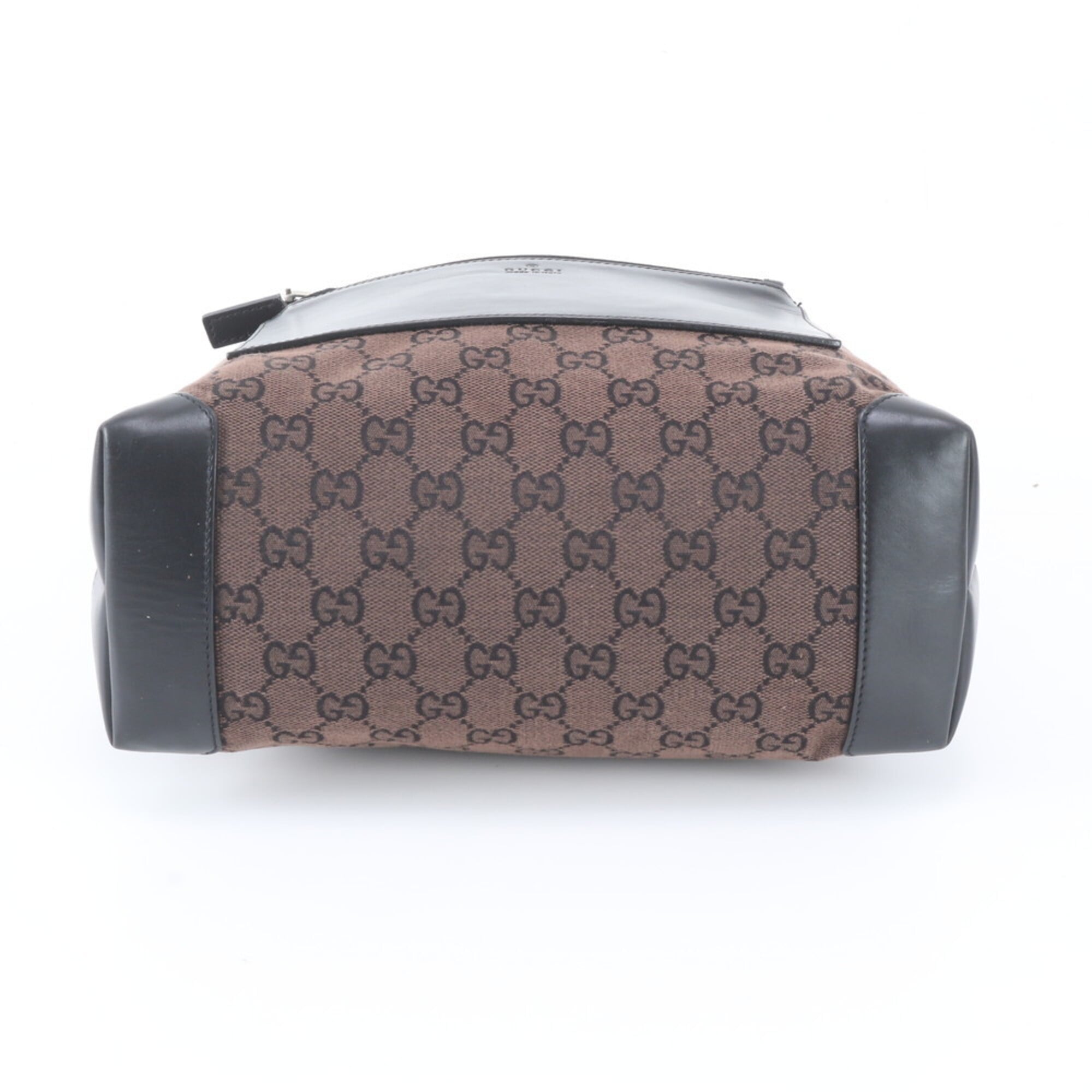 Gucci Black Brown Dark Brown Leather Canvas Handbag Tote Bag (Pre-Owned)