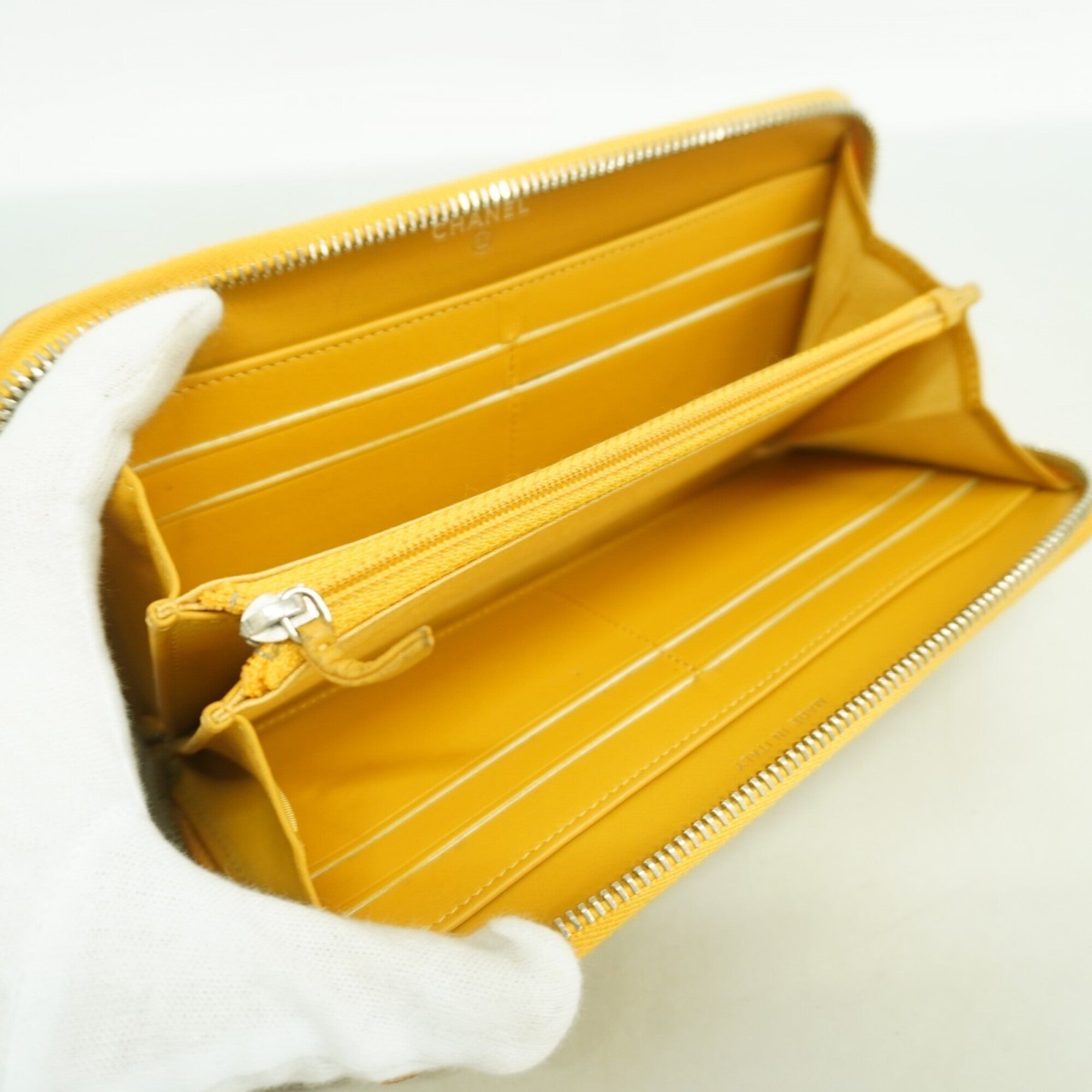 Chanel Orange Grained Calfskin Long Wallet (Bi-Fold) (Pre-Owned)