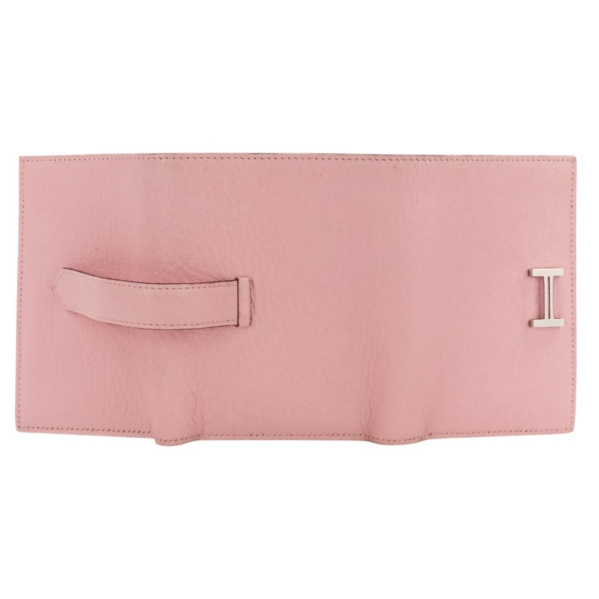 Hermes Black Pink Rose Sakura Chevre Leather Wallet (Tri-Fold) (Pre-Owned)