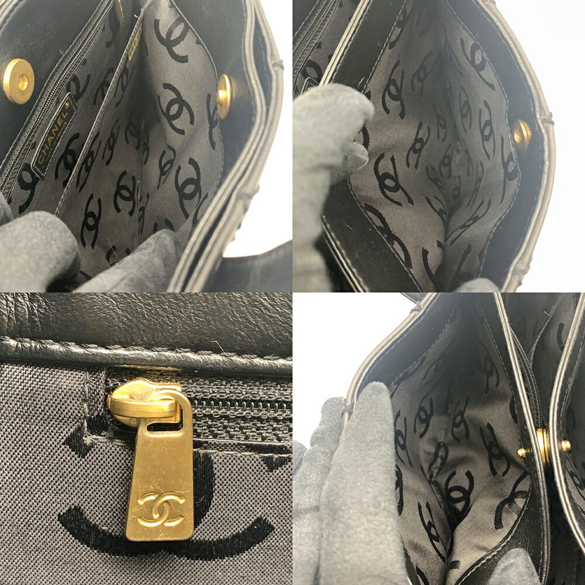 Chanel Wild Stitch Black Leather Handbag Tote Bag (Pre-Owned)