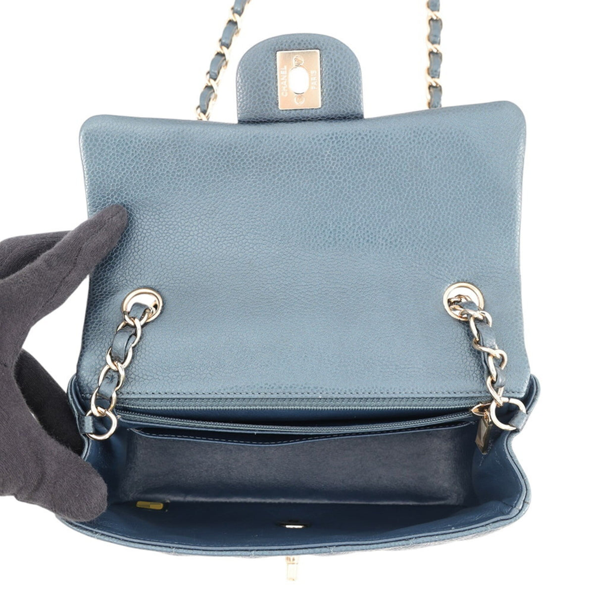 Chanel Metallic Blue Grained Calfskin Handbag Shoulder Bag (Pre-Owned)