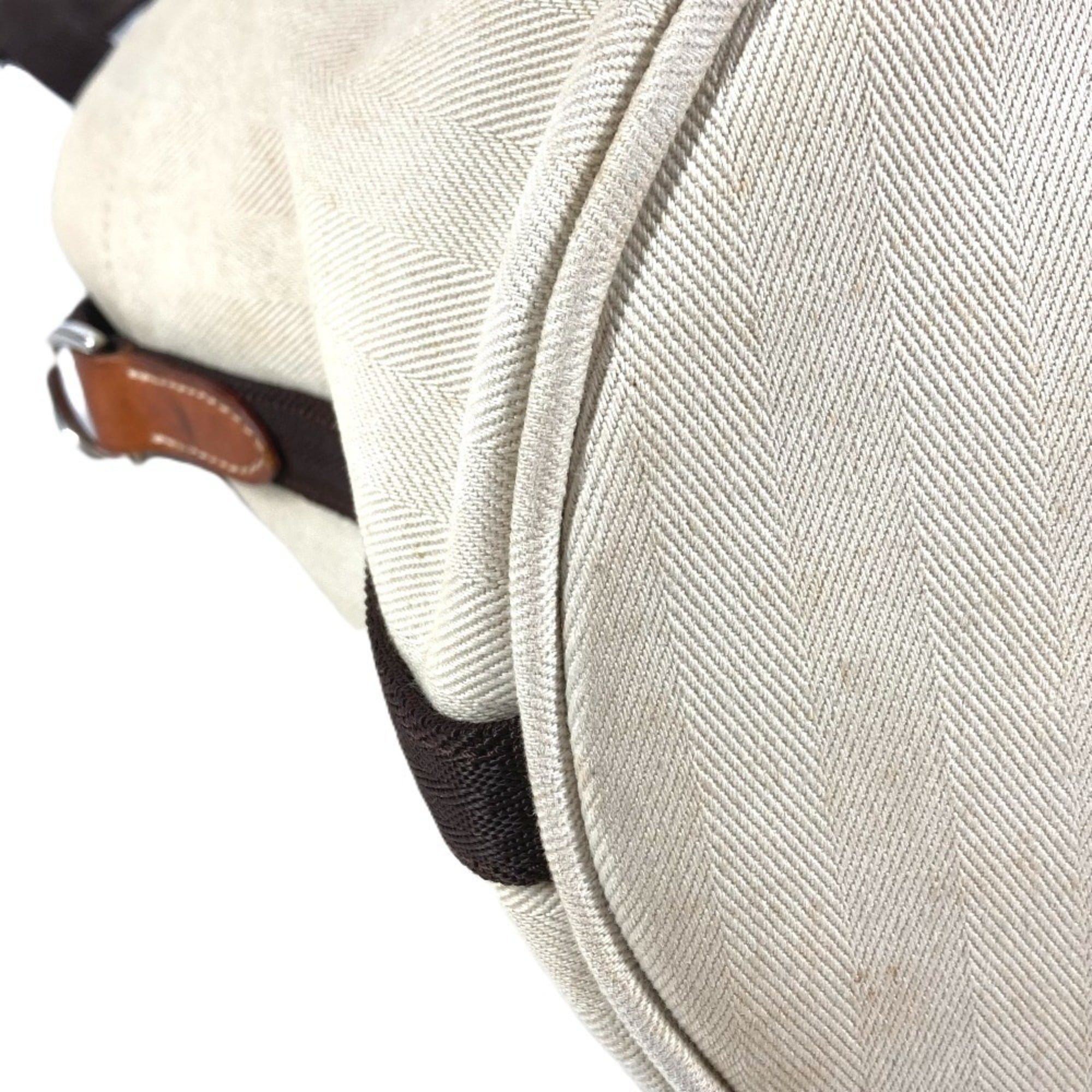 Hermes Beige Leather Canvas Handbag Shoulder Bag (Pre-Owned)