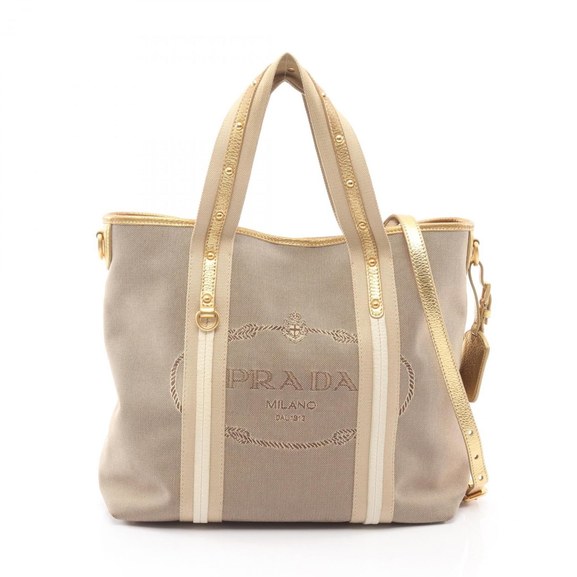 Prada Beige Canvas Leather Handbag (Pre-Owned)