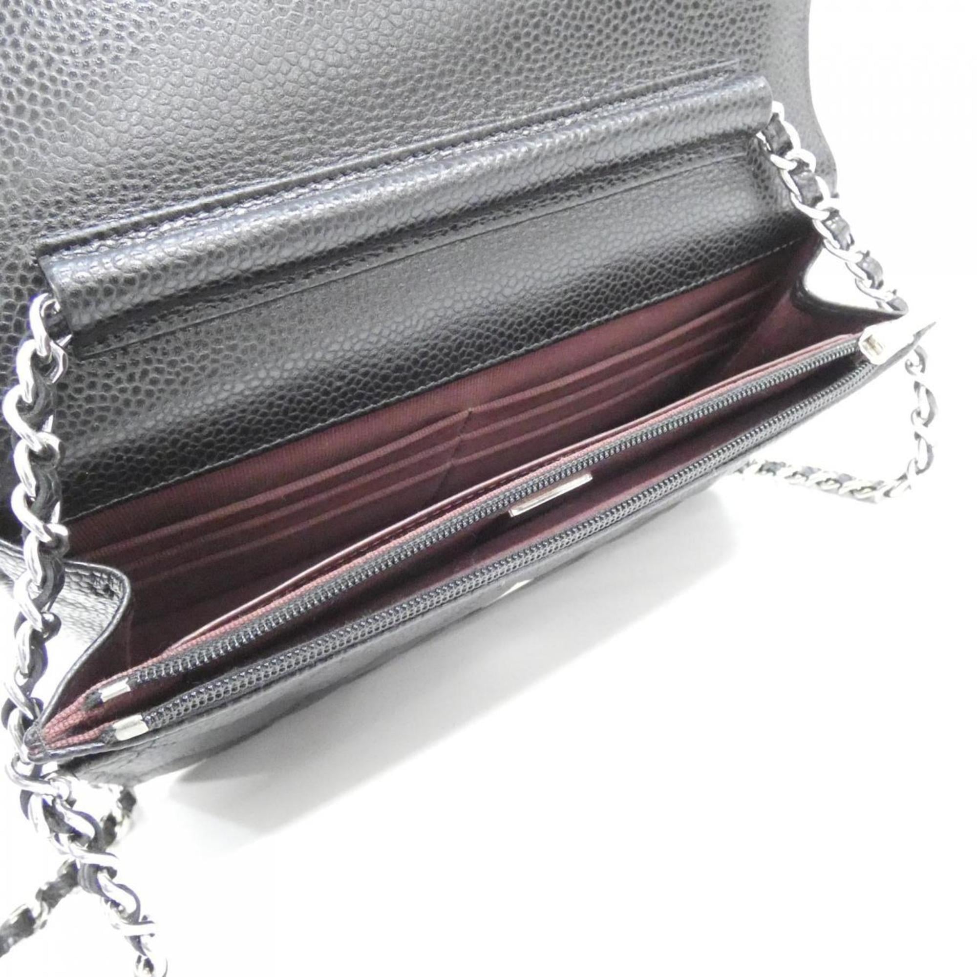 Chanel Black Bordeaux Grained Calfskin Chain/Shoulder Wallet (Pre-Owned)