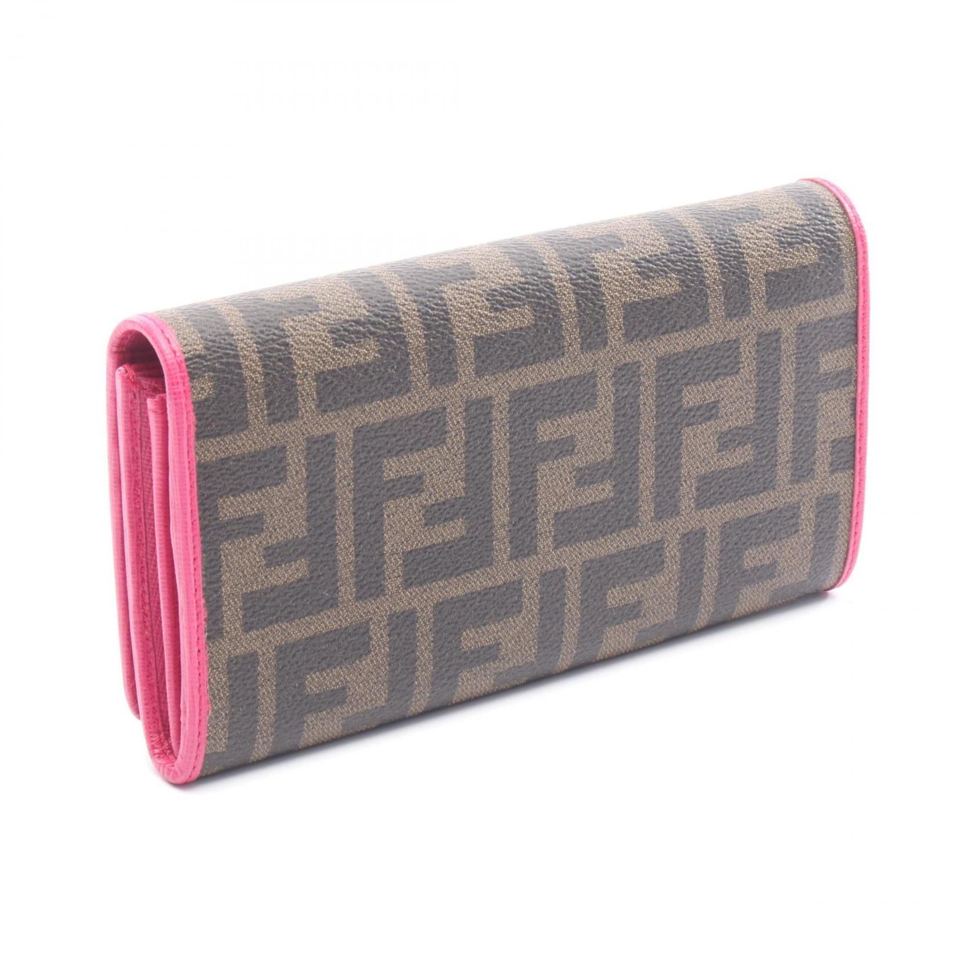 Fendi Black Brown Pink Leather Pvc Long Wallet (Bi-Fold) (Pre-Owned)