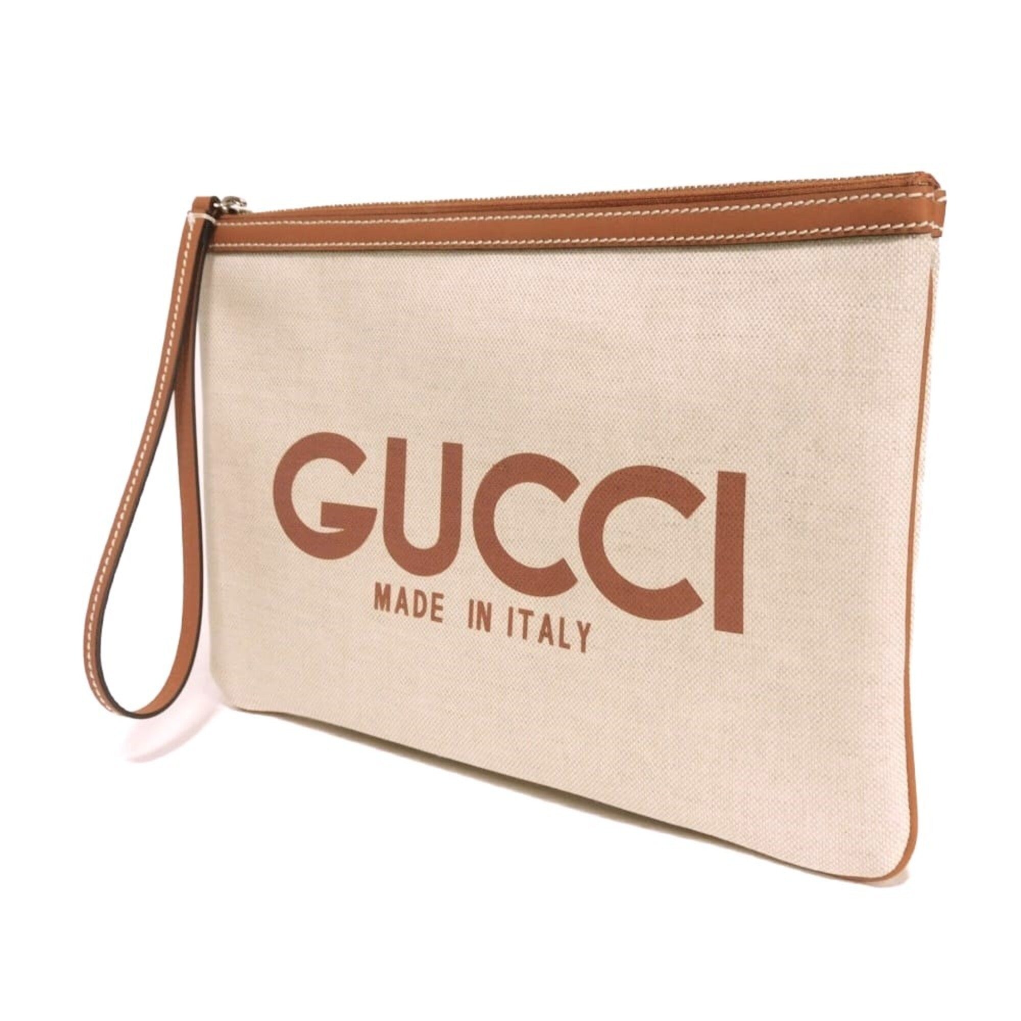 Gucci Beige Linen Clutch Bag Pouch (Pre-Owned)
