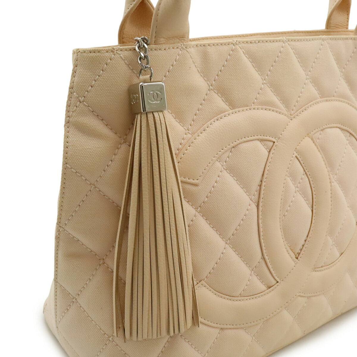 Chanel Matelasse Pink Canvas Leather Shoulder Bag Tote Bag (Pre-Owned)