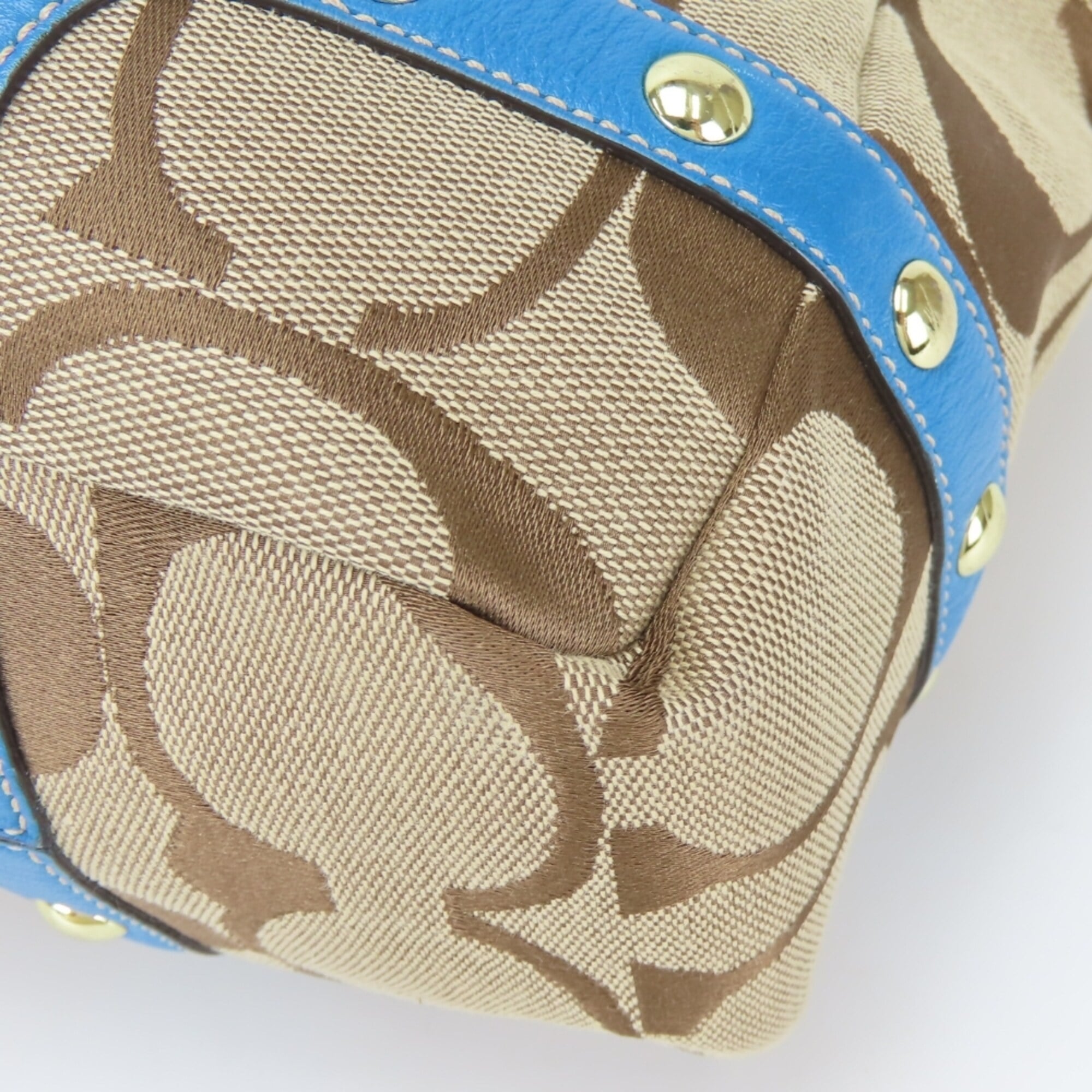 Coach Signature Blue Brown Canvas Leather Tote Bag (Pre-Owned)