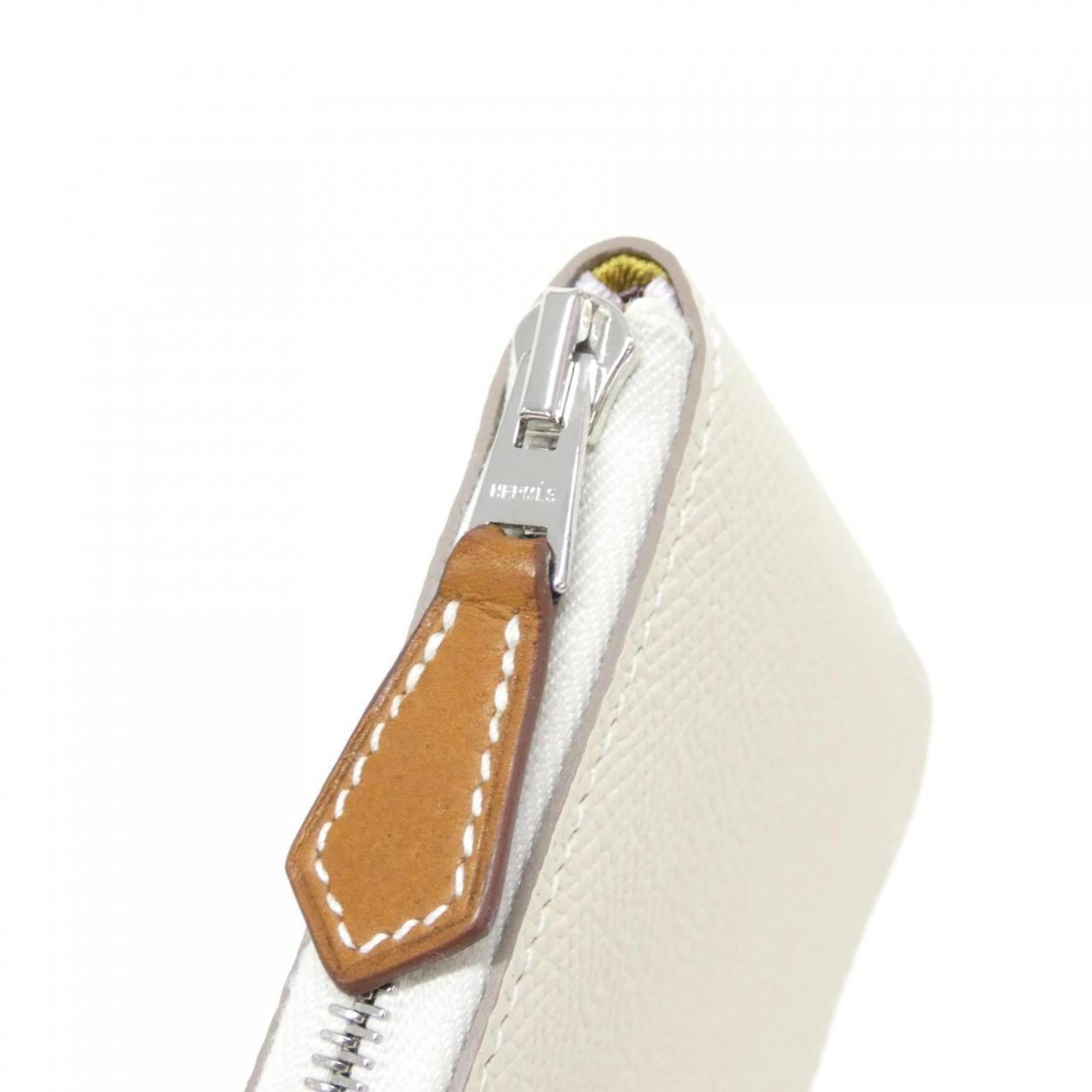 Hermes White Epsom Leather Silk Coin Purse/Coin Case (Pre-Owned)