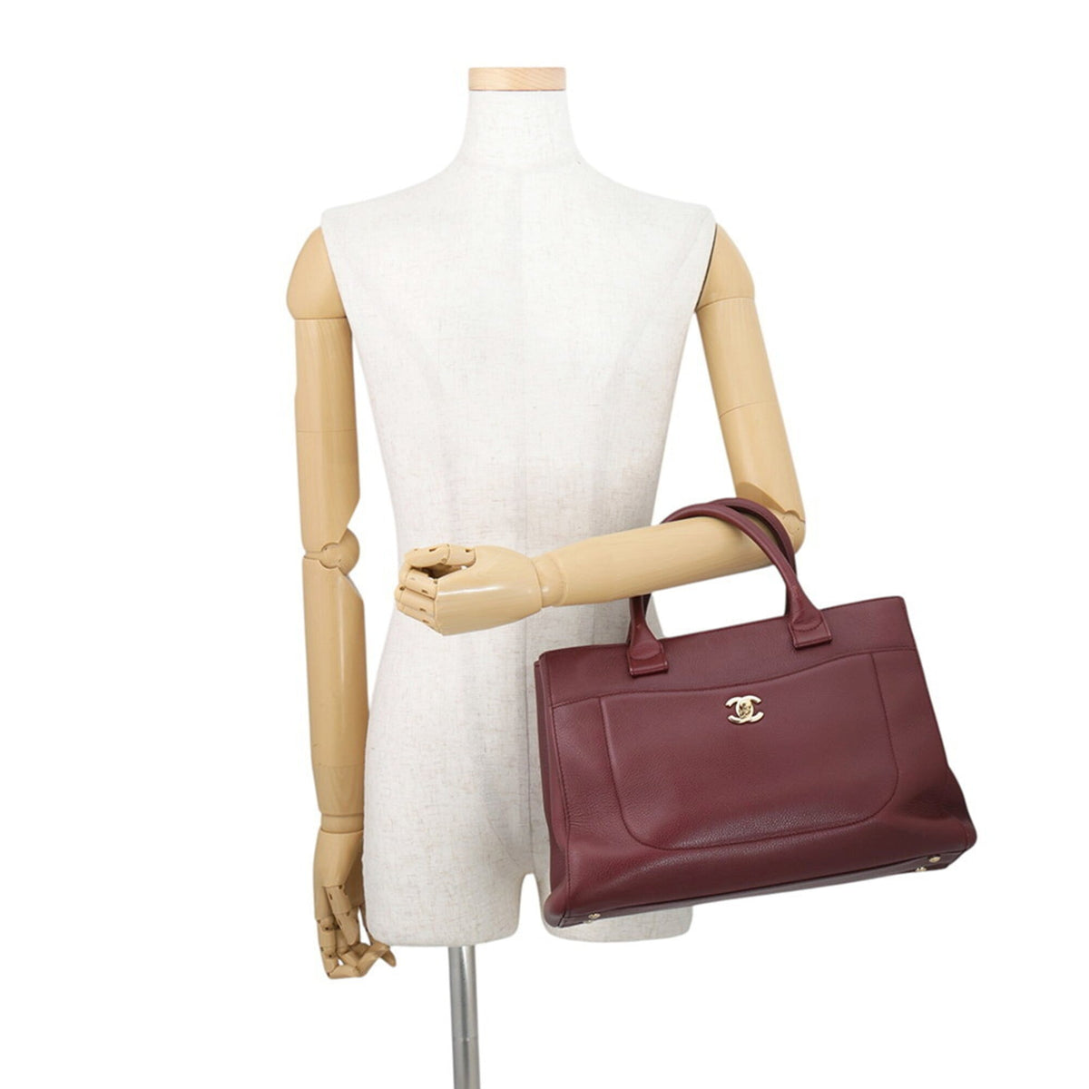 Chanel Bordeaux Champagne Gold Grained Calfskin Handbag Shoulder Bag Tote Bag (Pre-Owned)