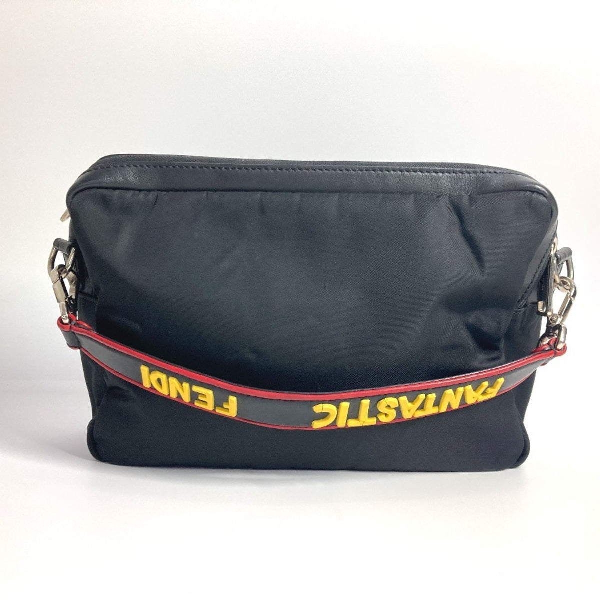 Fendi Black Nylon Leather Handbag Pochette Shoulder Bag (Pre-Owned)