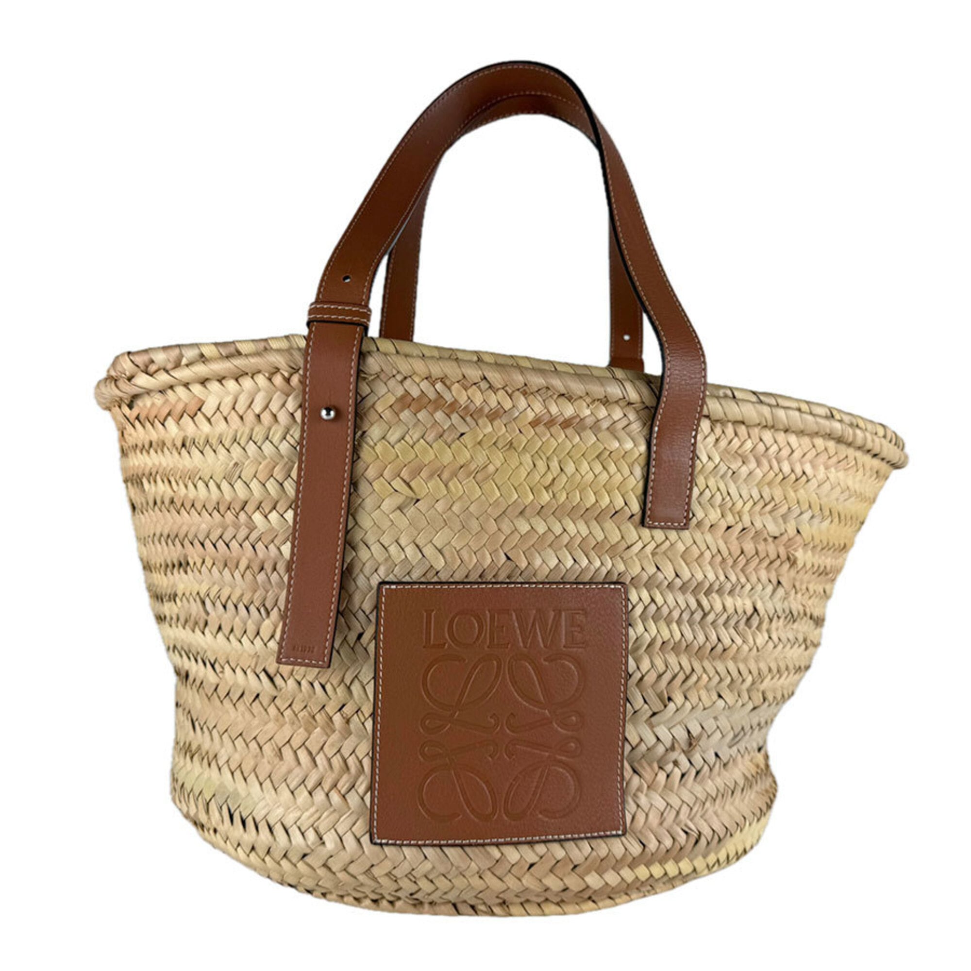Loewe Brown Raffia Leather Basket Handbag (Pre-Owned)
