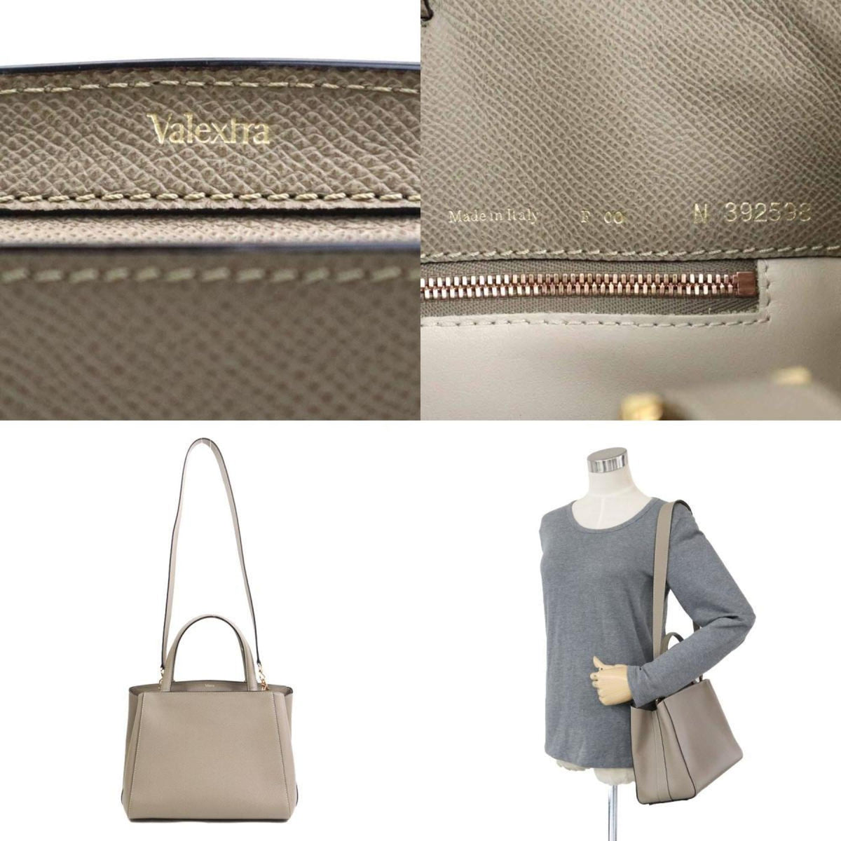 Valextra Grayish Leather Handbag Shoulder Bag (Pre-Owned)