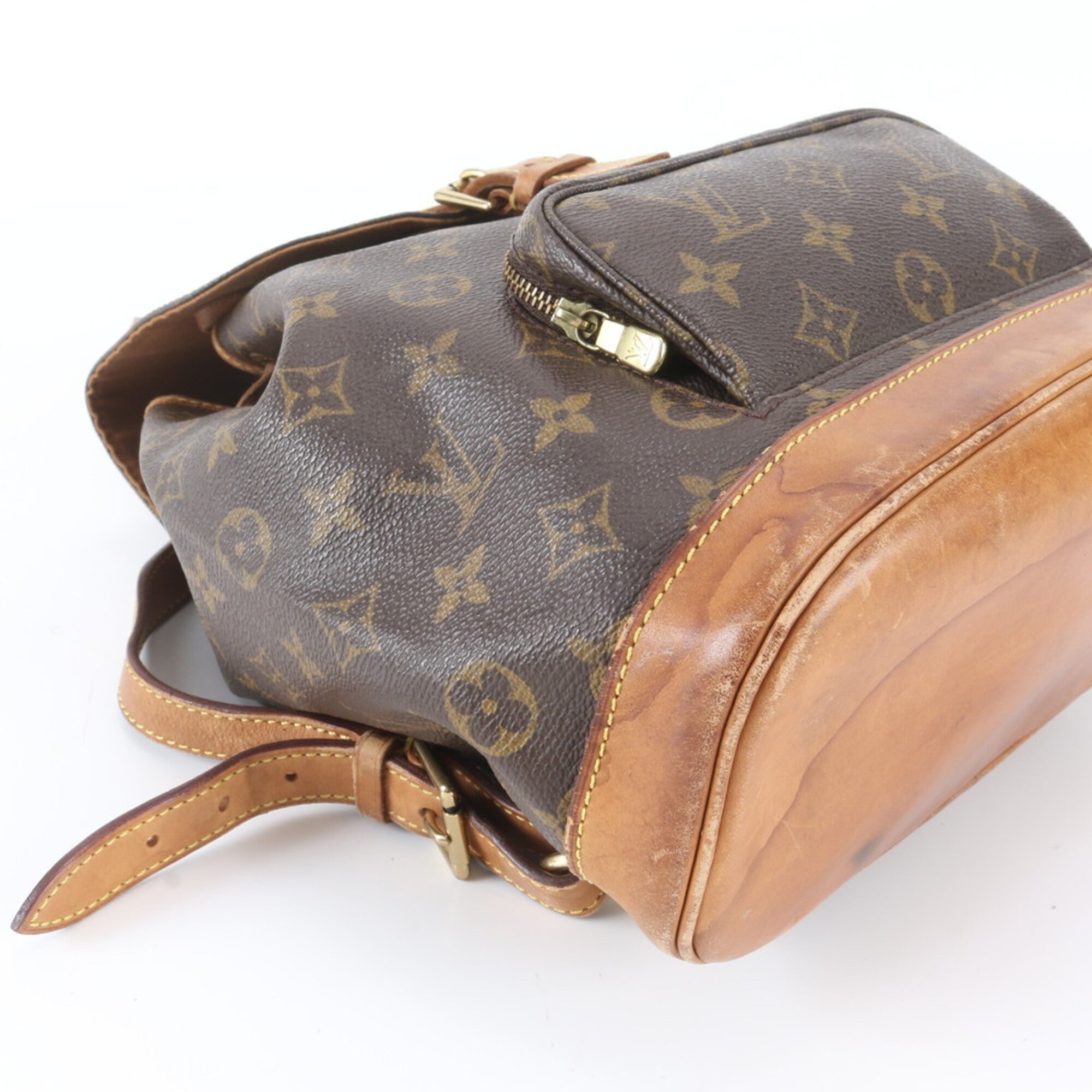 Louis Vuitton Brown Leather Coated Canvas Backpack Shoulder Bag (Pre-Owned)