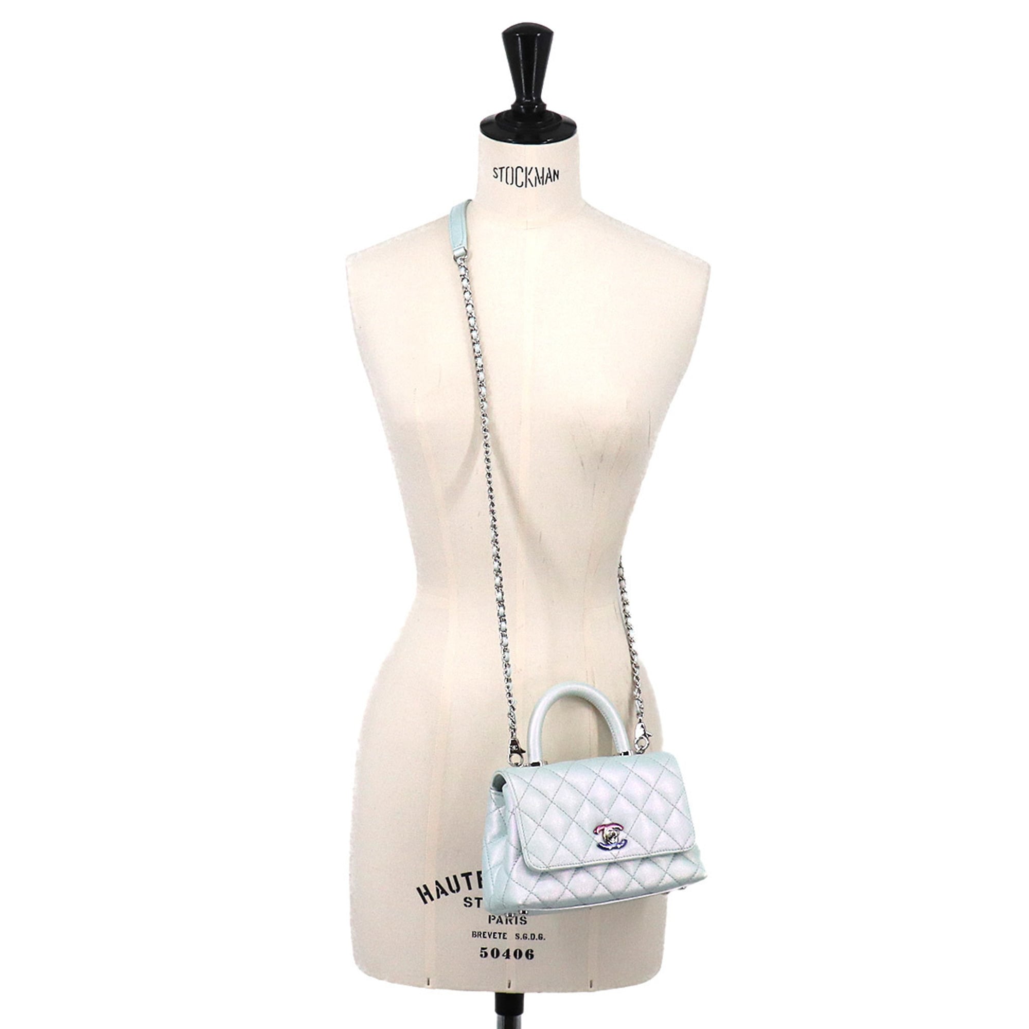 Chanel Metallic Blue Grained Calfskin Handbag (Pre-Owned)