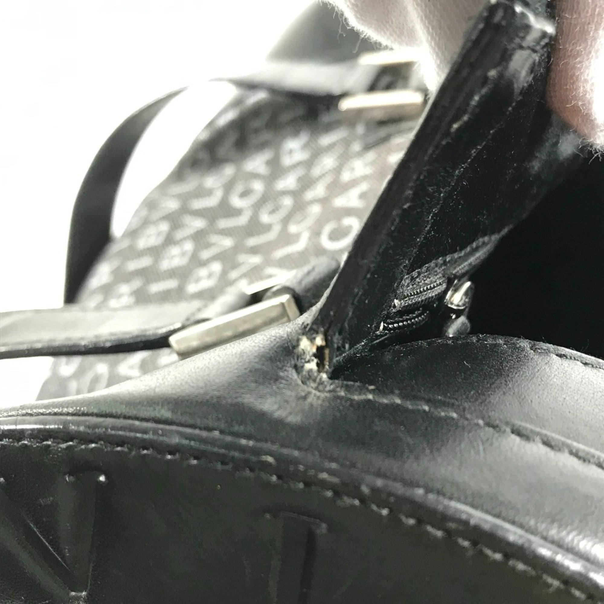 Bvlgari Black Blue Canvas Leather Handbag (Pre-Owned)