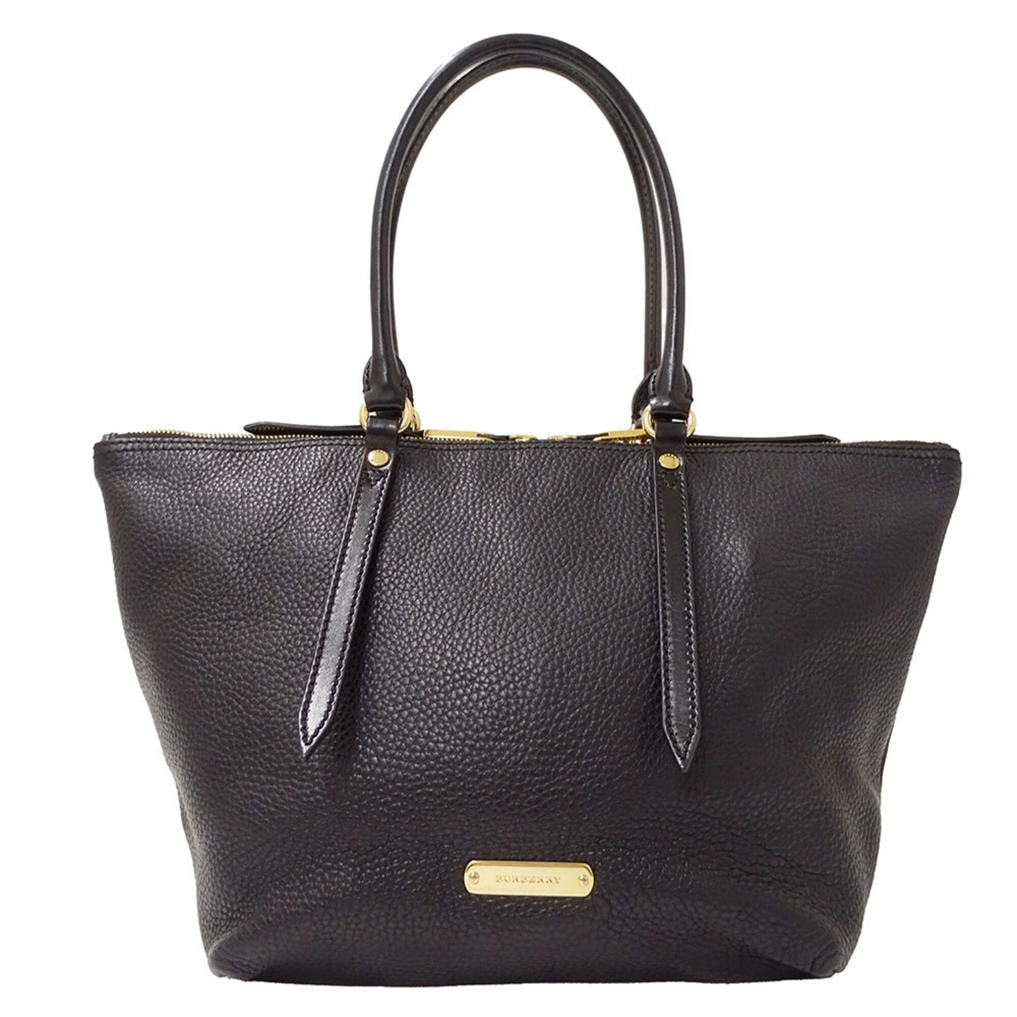 Burberry Black Leather Handbag Tote Bag (Pre-Owned)
