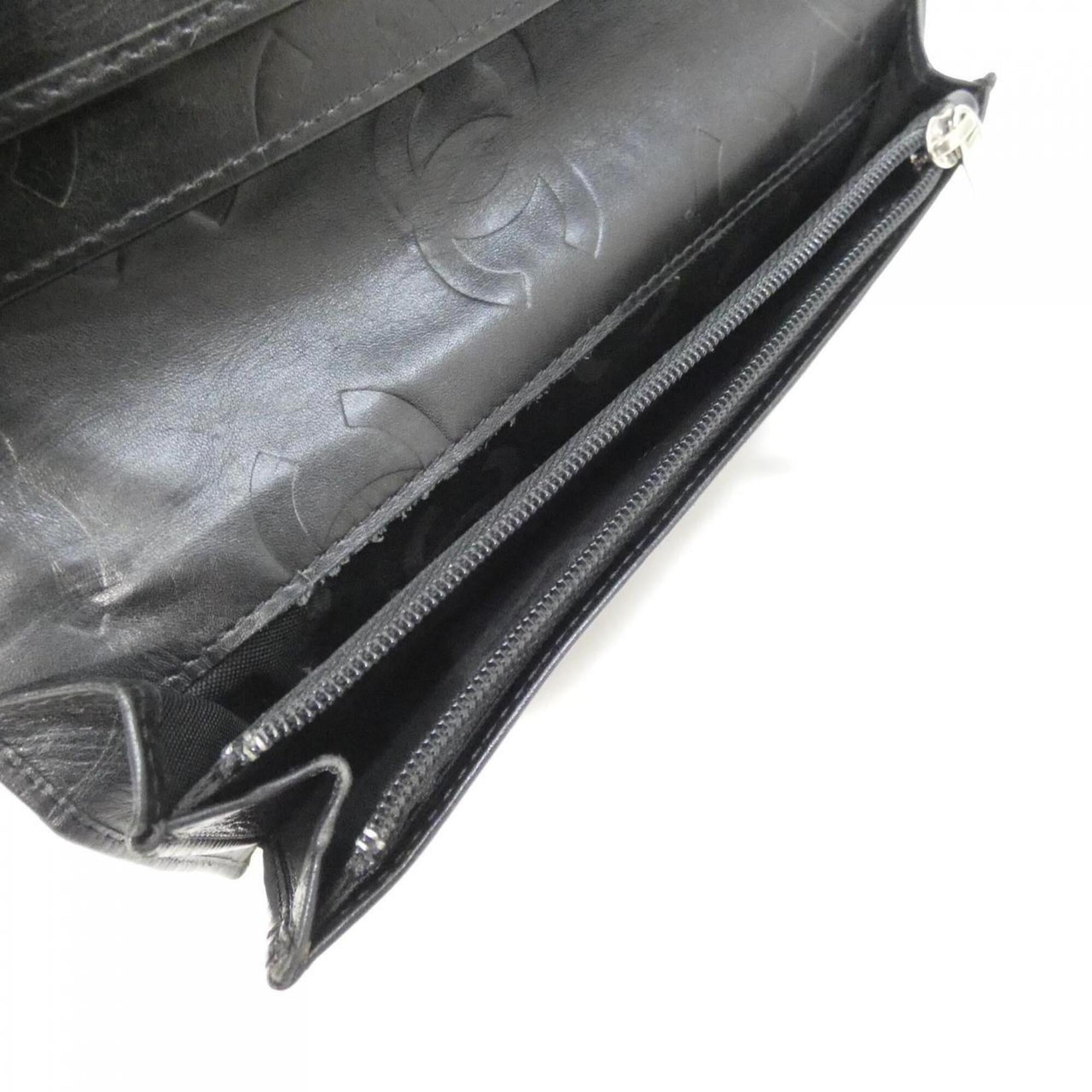 Chanel Black Leather Long Wallet (Bi-Fold) (Pre-Owned)