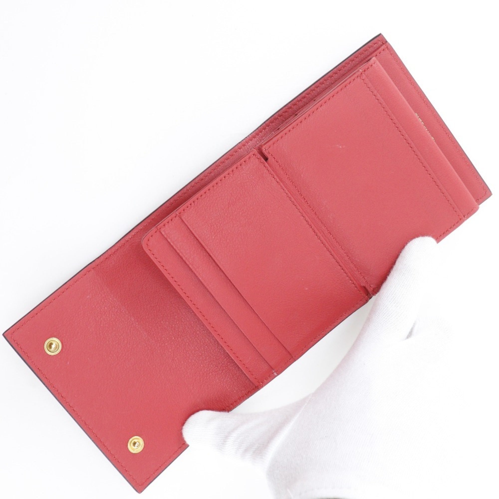 Celine Red Color Leather Wallet (Tri-Fold) (Pre-Owned)