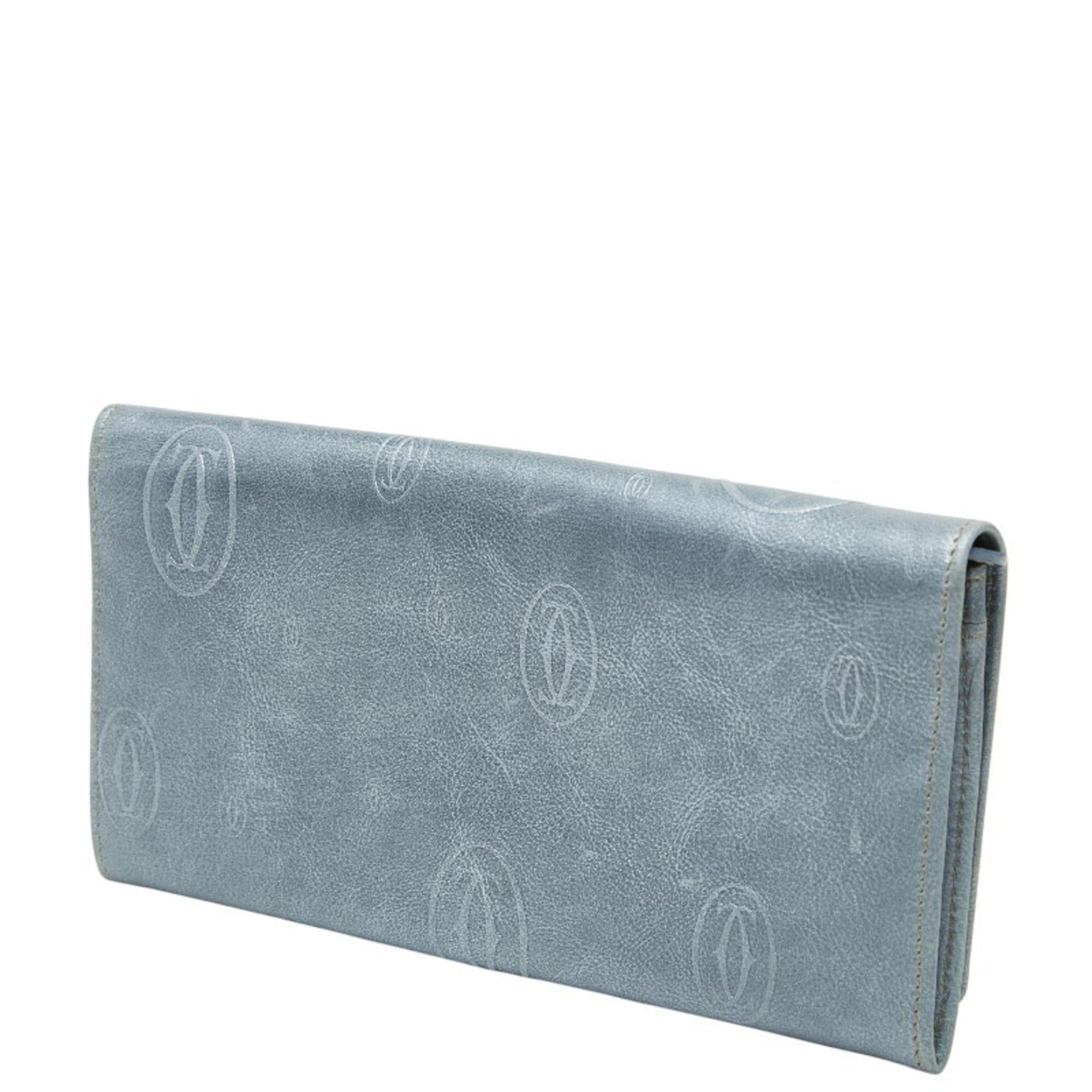 Cartier Happy Birthday Metallic Blue Leather Long Wallet (Bi-Fold) (Pre-Owned)