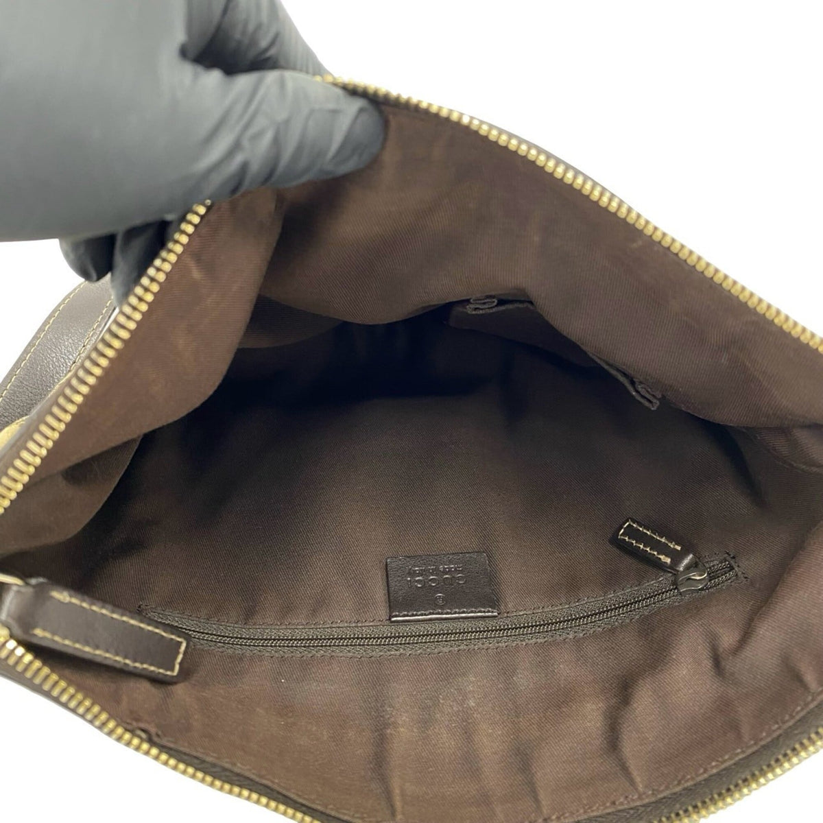 Gucci Brown Canvas Leather Pochette Shoulder Bag (Pre-Owned)