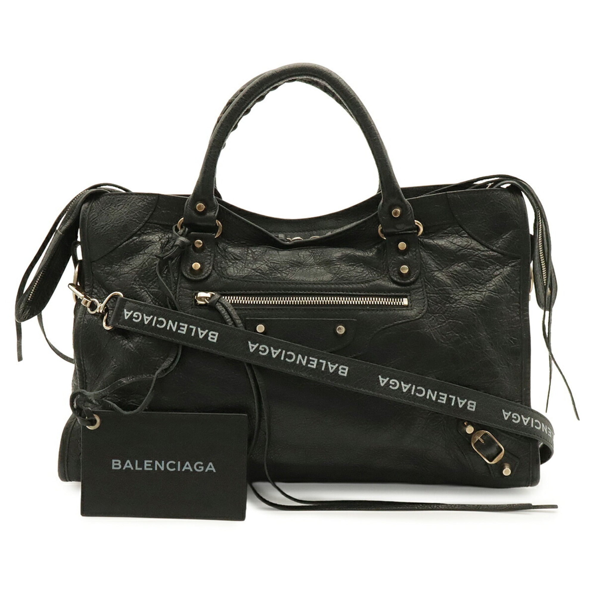 Balenciaga Black Leather Handbag Shoulder Bag Tote Bag (Pre-Owned)