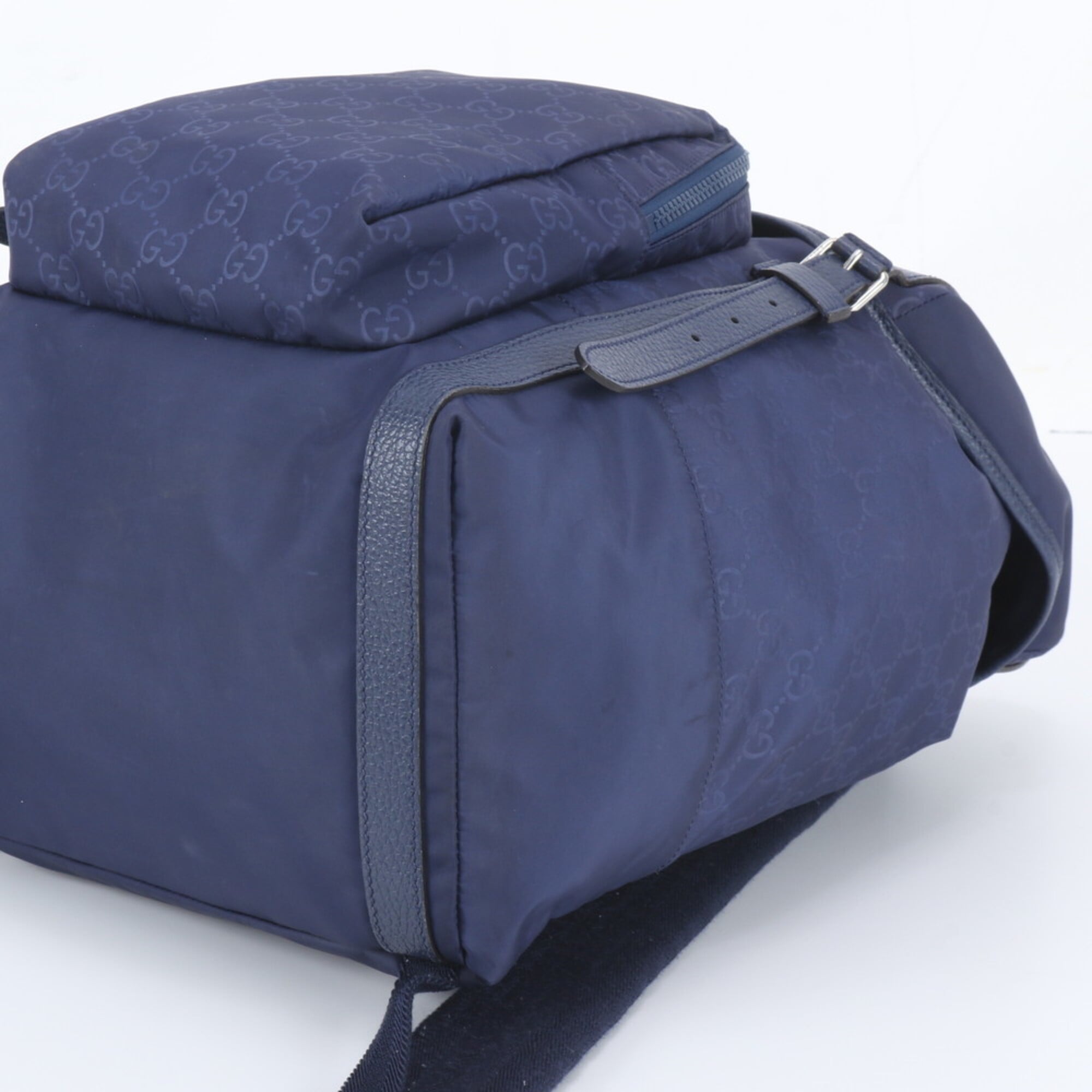 Gucci Blue Leather Nylon Backpack Shoulder Bag (Pre-Owned)