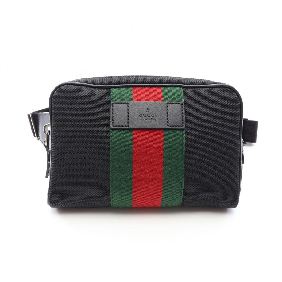 Gucci Black Green Red Color Canvas Leather Fanny Pack Handbag (Pre-Owned)