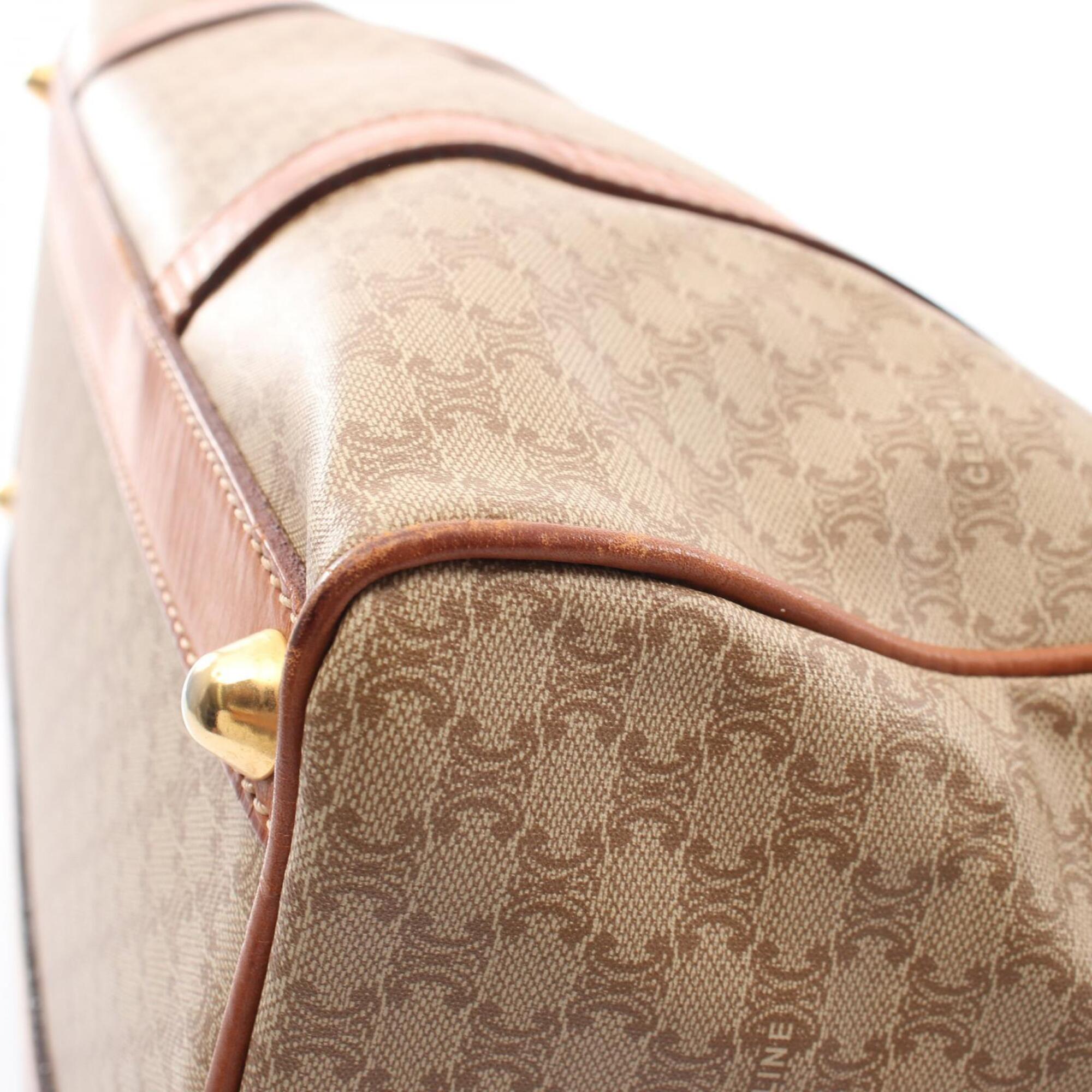 Celine Beige Brown Coated Canvas Leather Boston Bag Handbag (Pre-Owned)