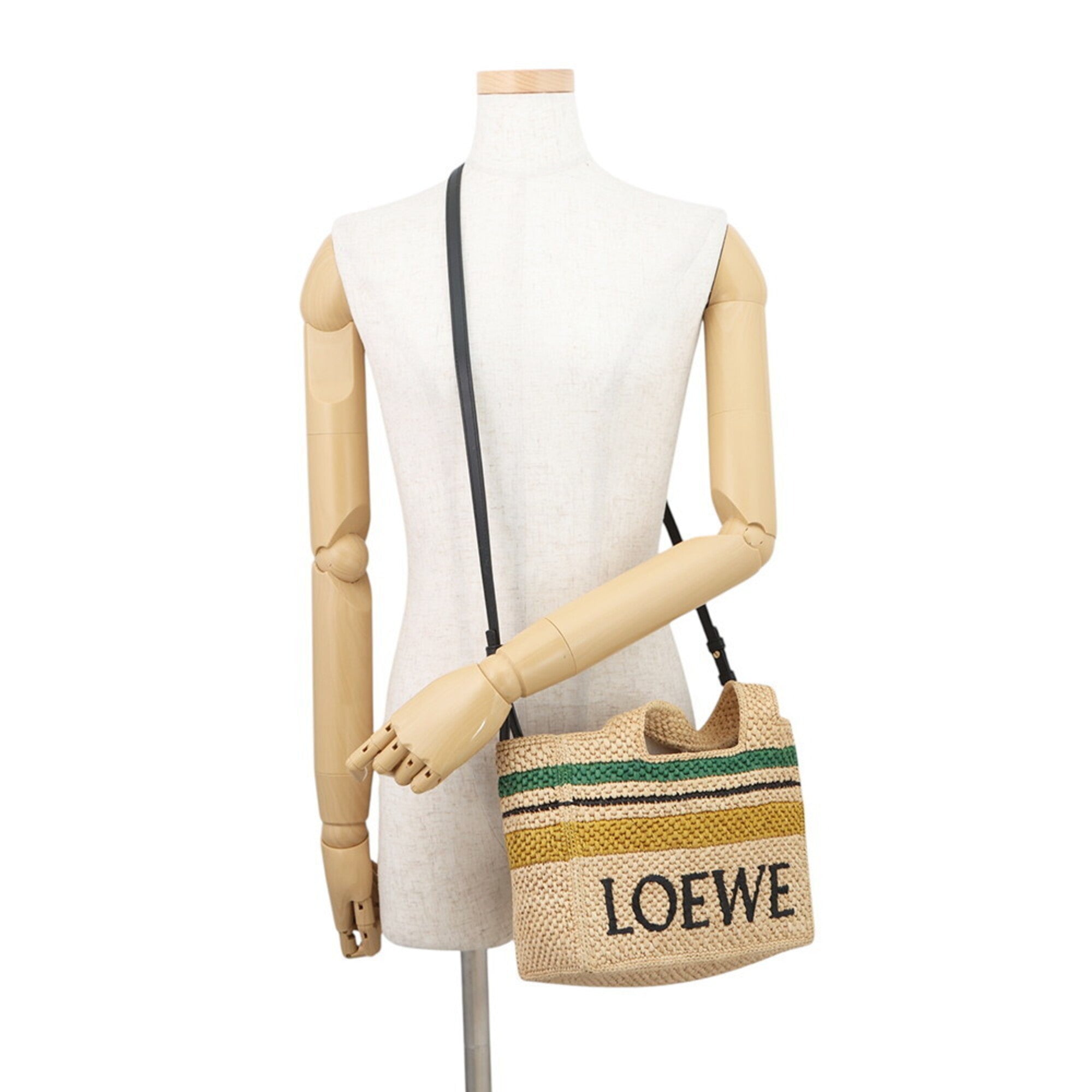 Loewe Beige Multi-Color Raffia Leather Handbag Shoulder Bag Tote Bag (Pre-Owned)