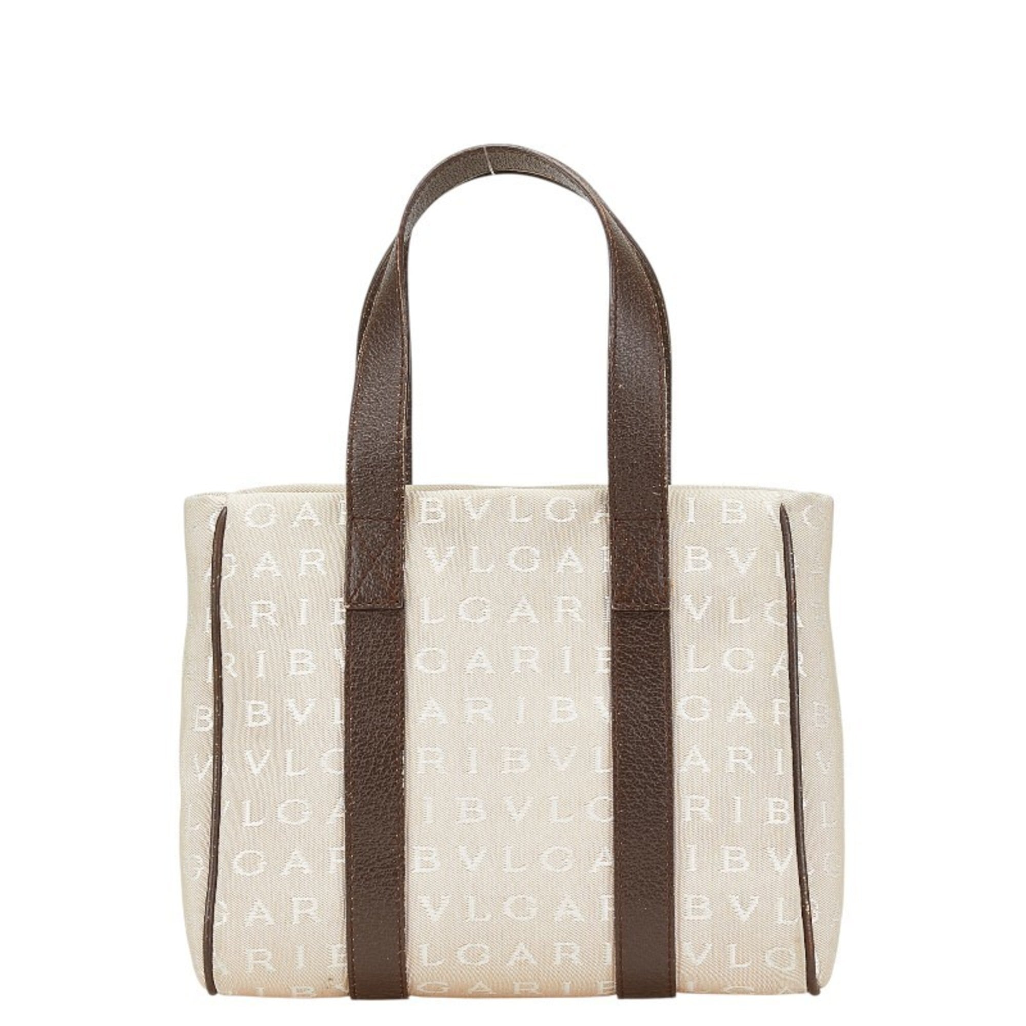 Bvlgari Beige Brown Canvas Leather Handbag (Pre-Owned)