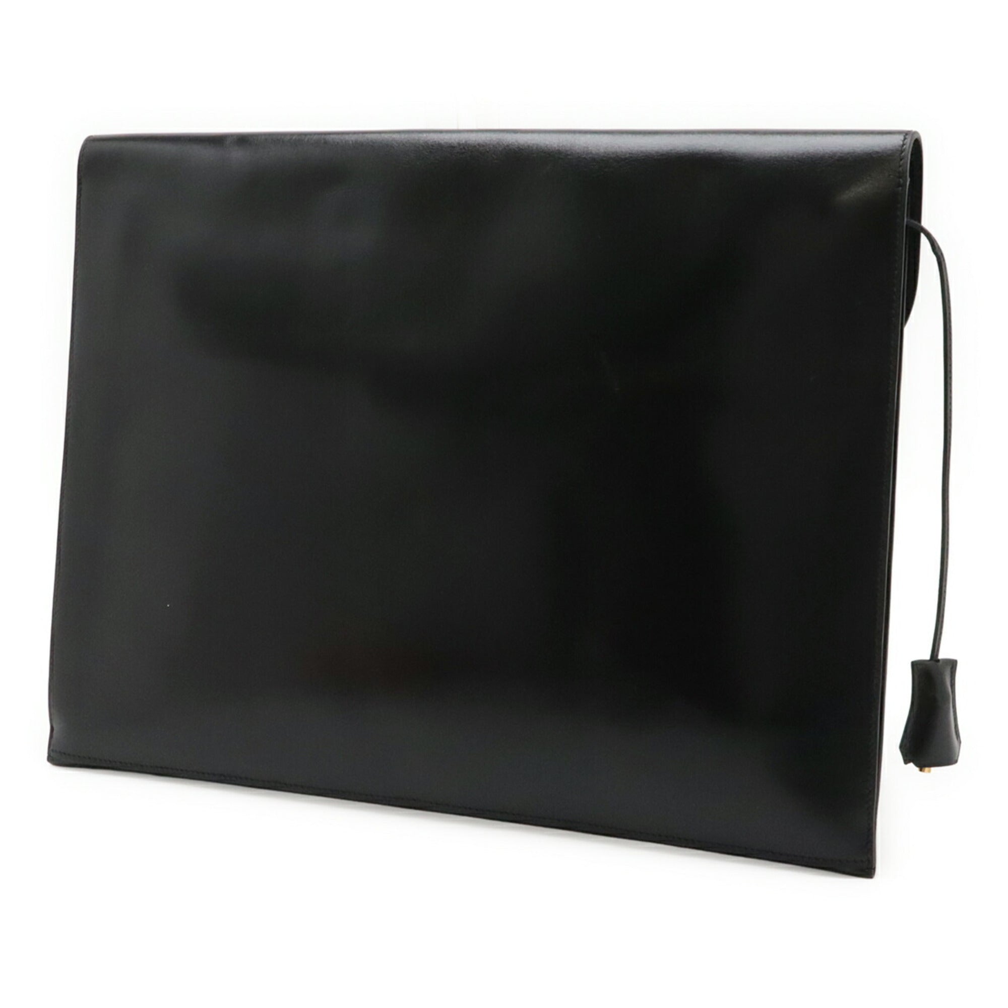 Hermes Black Box Calf Leather Clutch Bag Handbag (Pre-Owned)