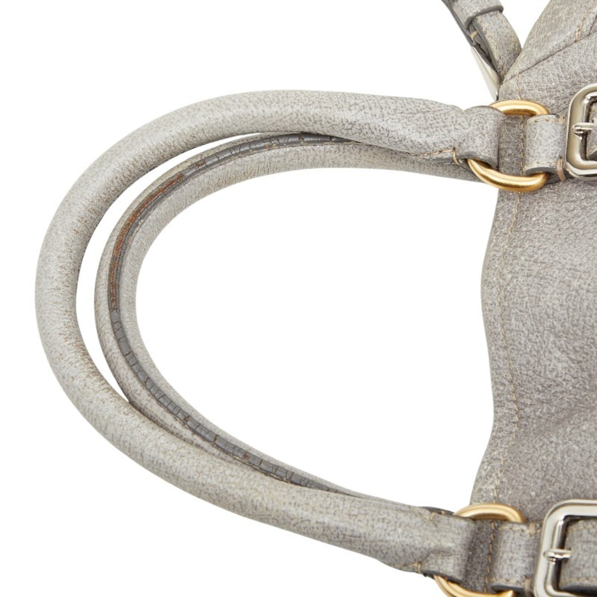 Prada Silver Gray Leather Shoulder Bag Tote Bag (Pre-Owned)