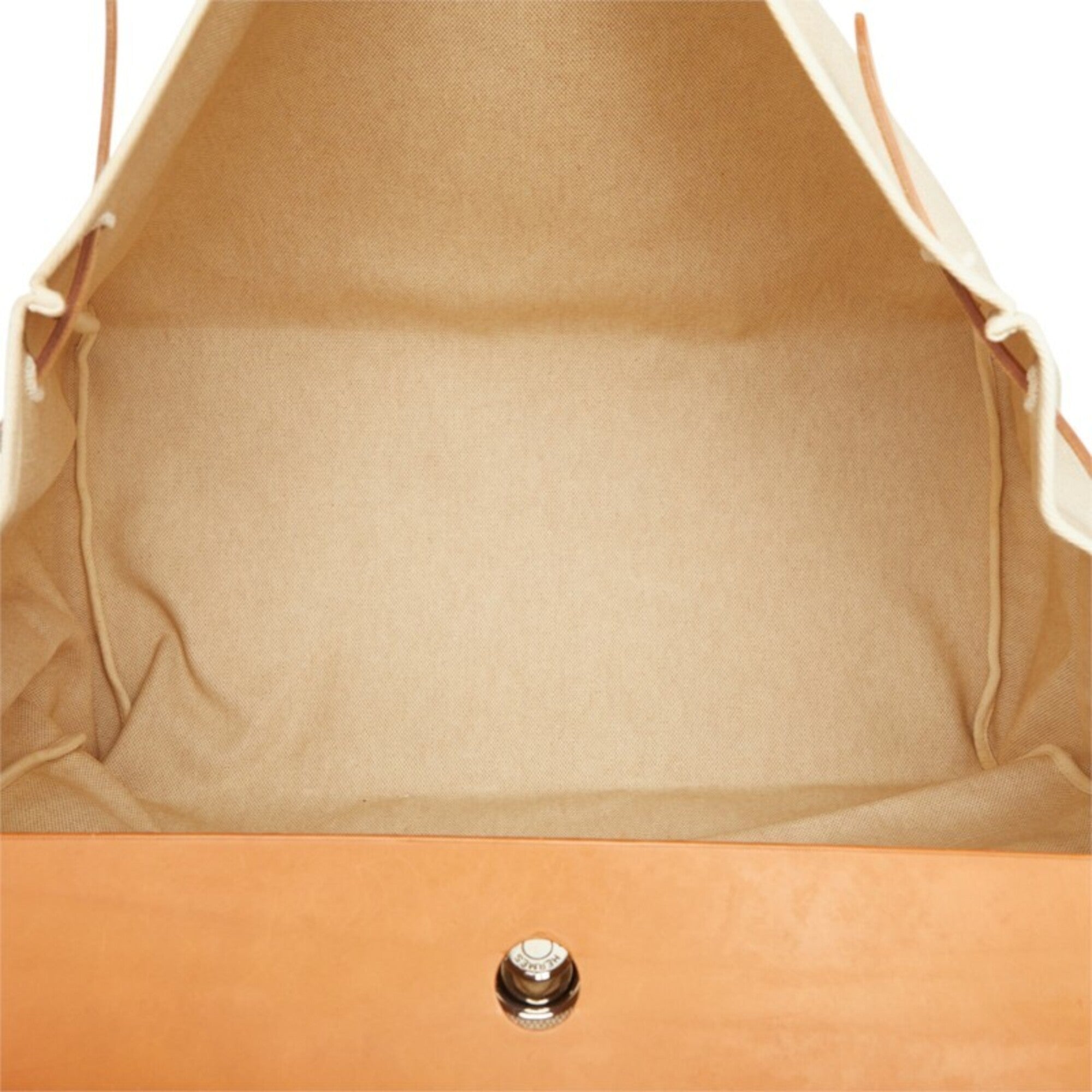 Hermes Beige Brown Canvas Handbag Shoulder Bag (Pre-Owned)