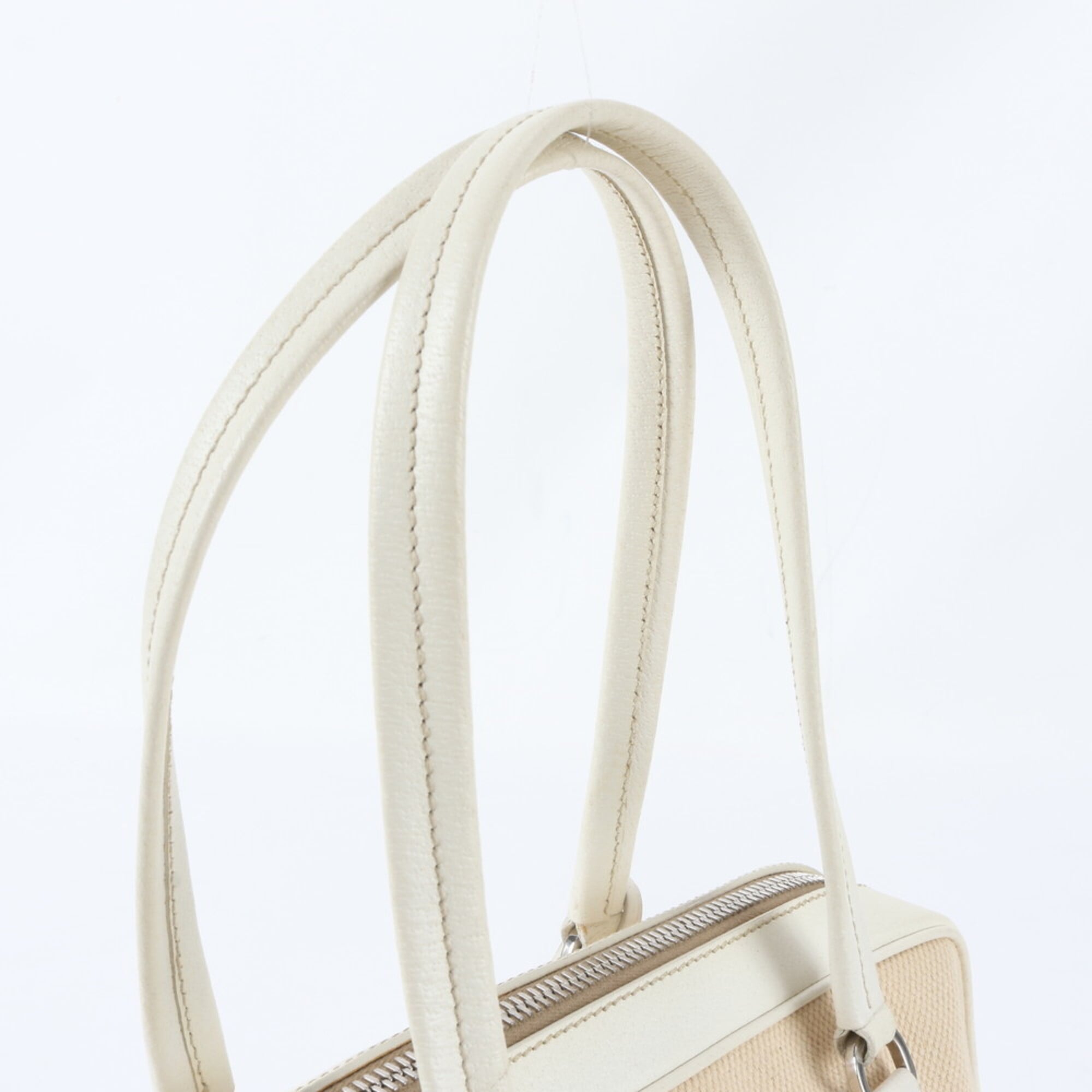 Prada Ivory Leather Canvas Handbag Tote Bag (Pre-Owned)