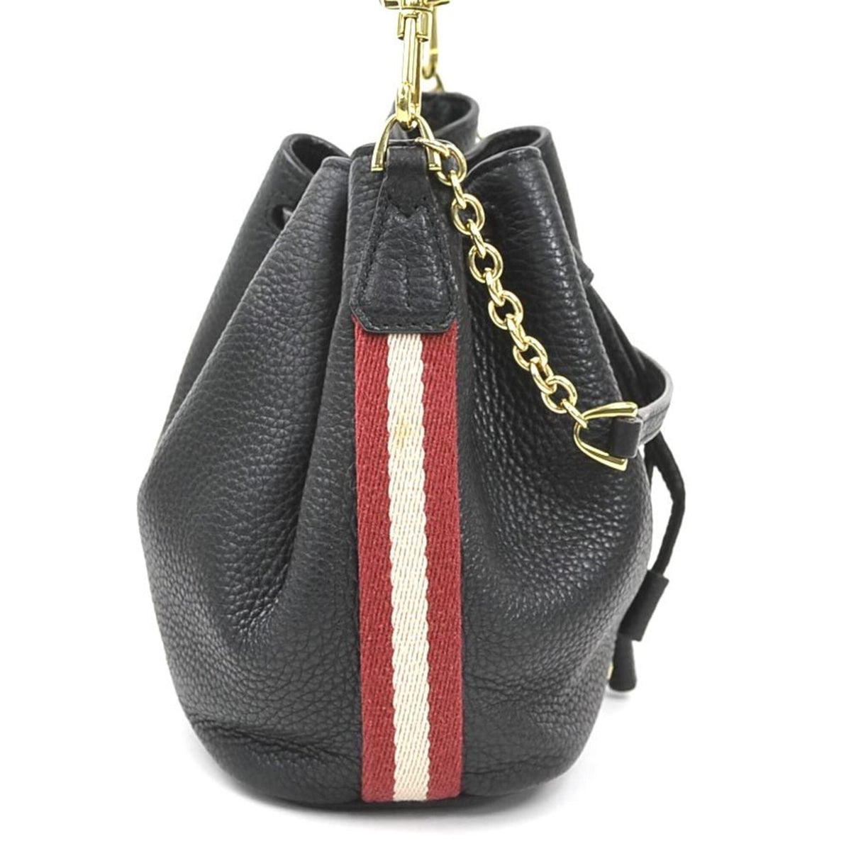 Bally Black Red Color White Leather Canvas Shoulder Bag (Pre-Owned)