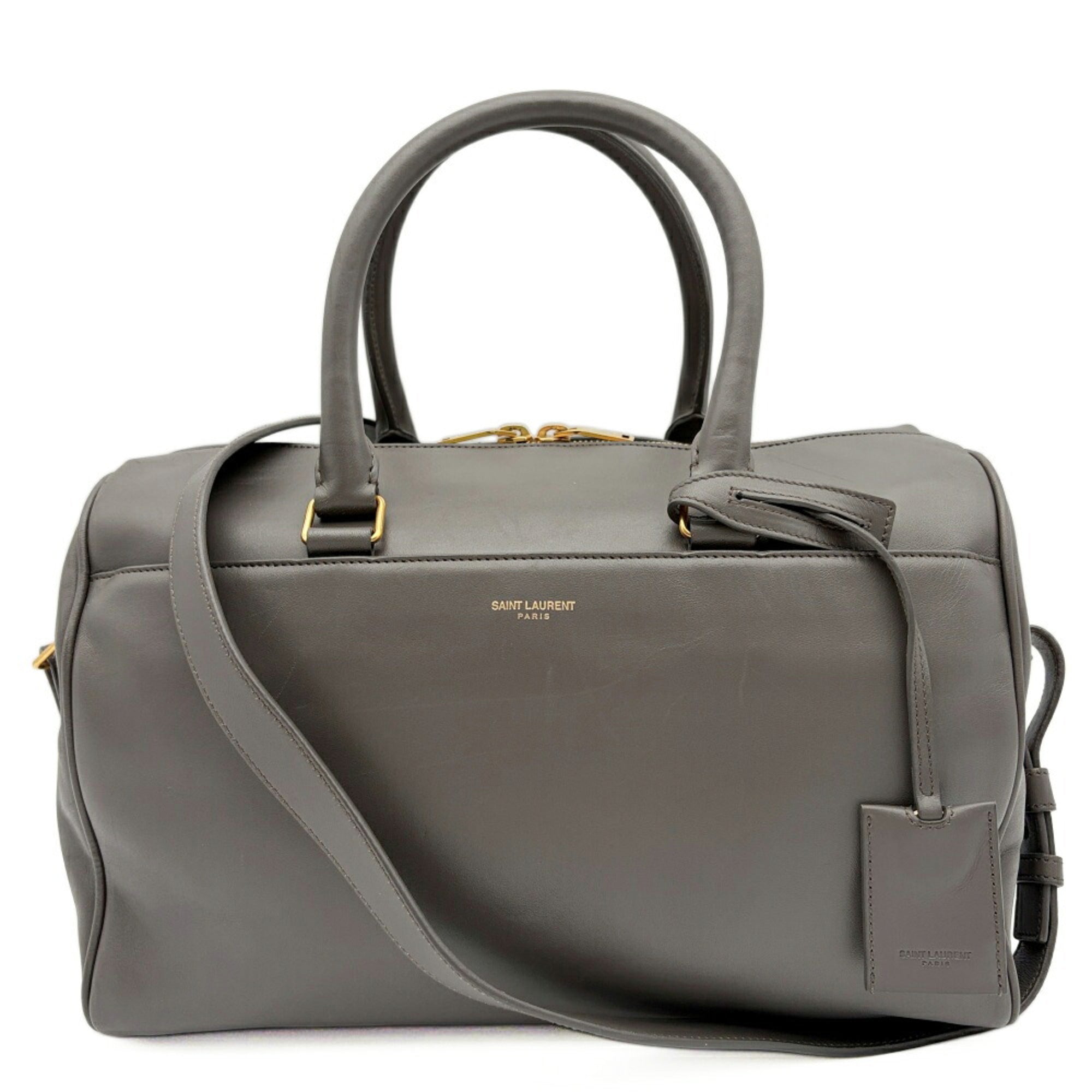 Saint Laurent Gray Leather Suede Boston Bag Shoulder Bag (Pre-Owned)
