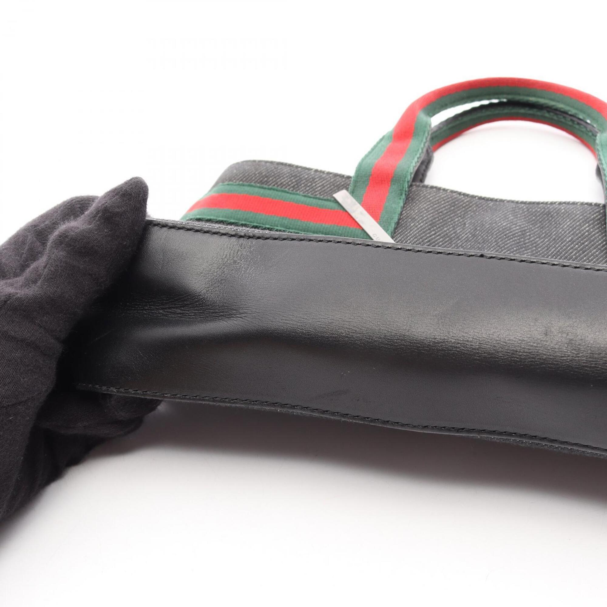 Gucci Black Green Red Color Canvas Leather Handbag (Pre-Owned)