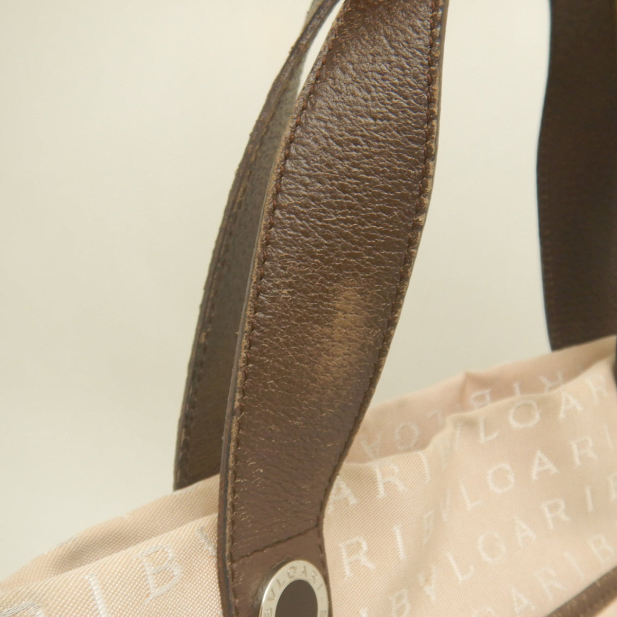 Bvlgari Logomania Beige Brown Canvas Leather Tote Bag (Pre-Owned)