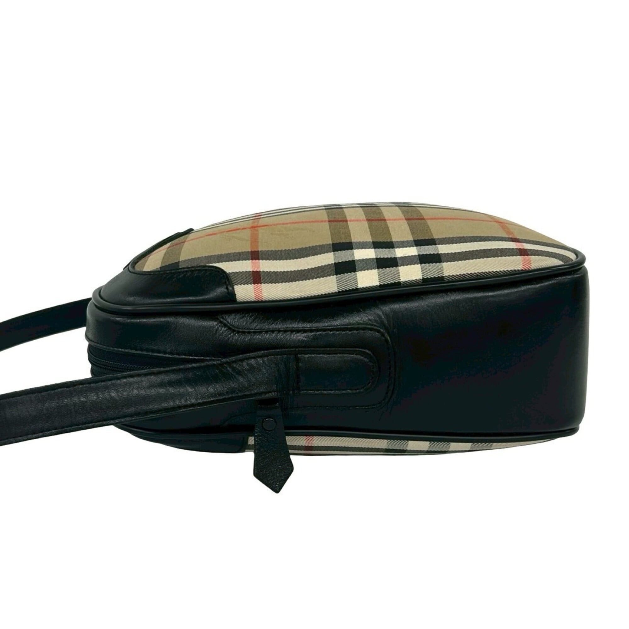 Burberry Beige Black Canvas Leather Shoulder Bag (Pre-Owned)