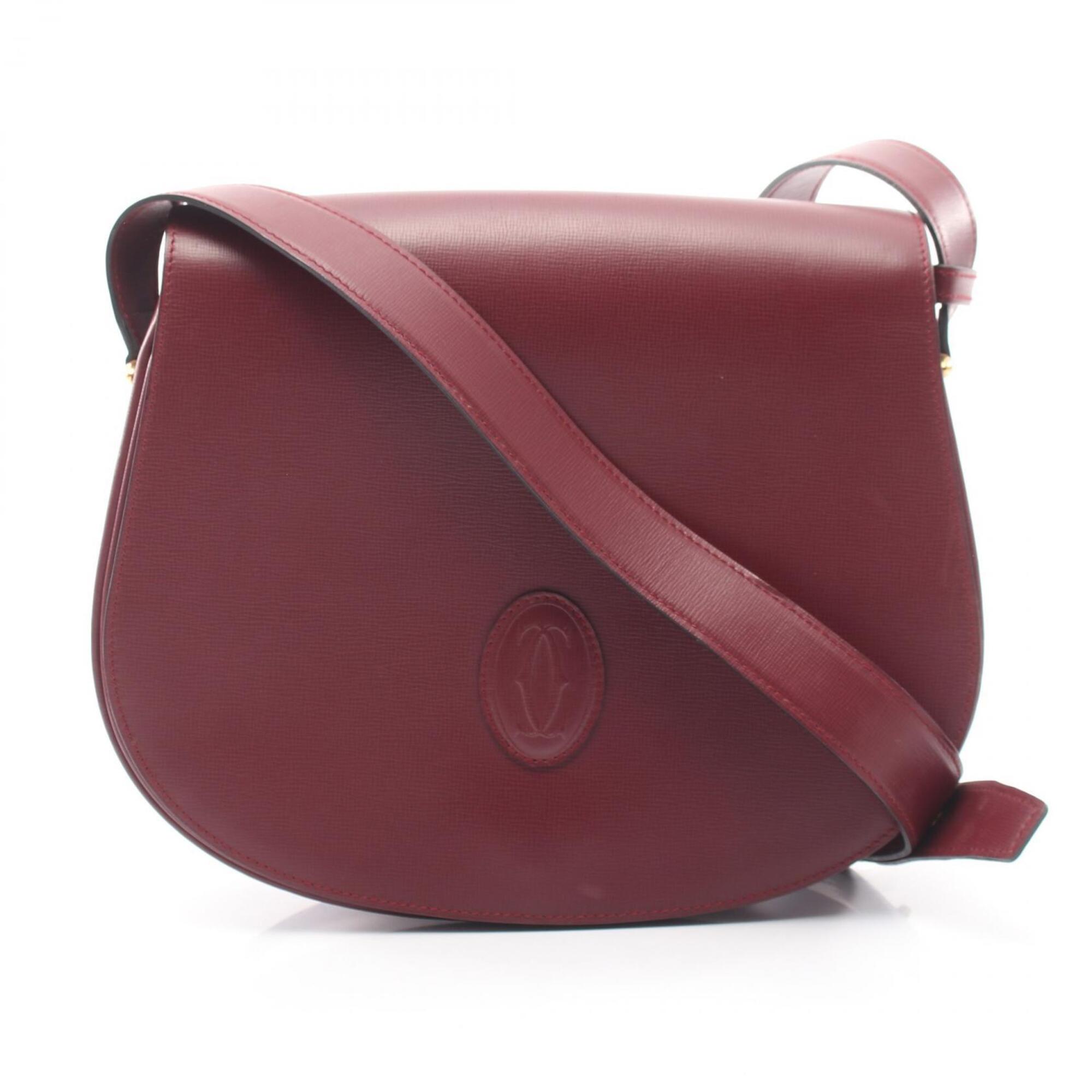 Cartier Bordeaux Leather Handbag Shoulder Bag (Pre-Owned)