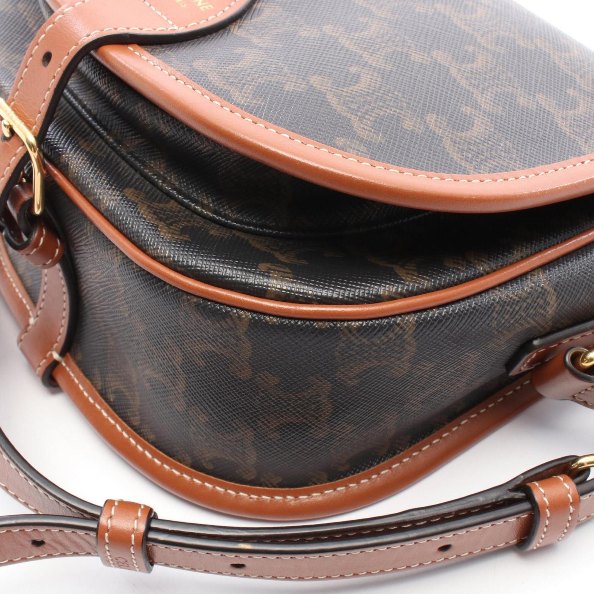 Celine Black Brown Coated Canvas Pvc Leather Handbag Shoulder Bag (Pre-Owned)