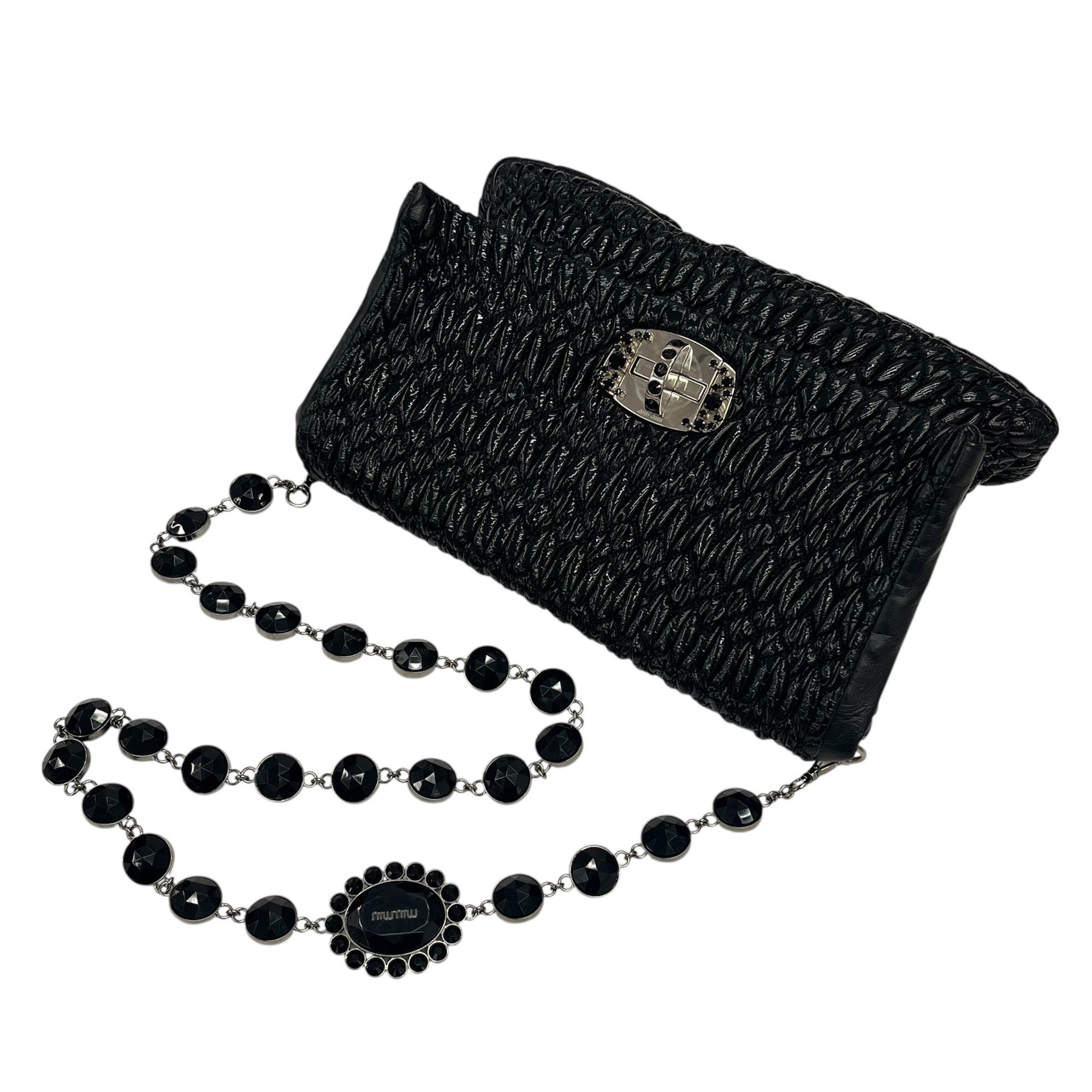 Miu Miu Matelasse Black Patent Leather Clutch Bag Shoulder Bag (Pre-Owned)